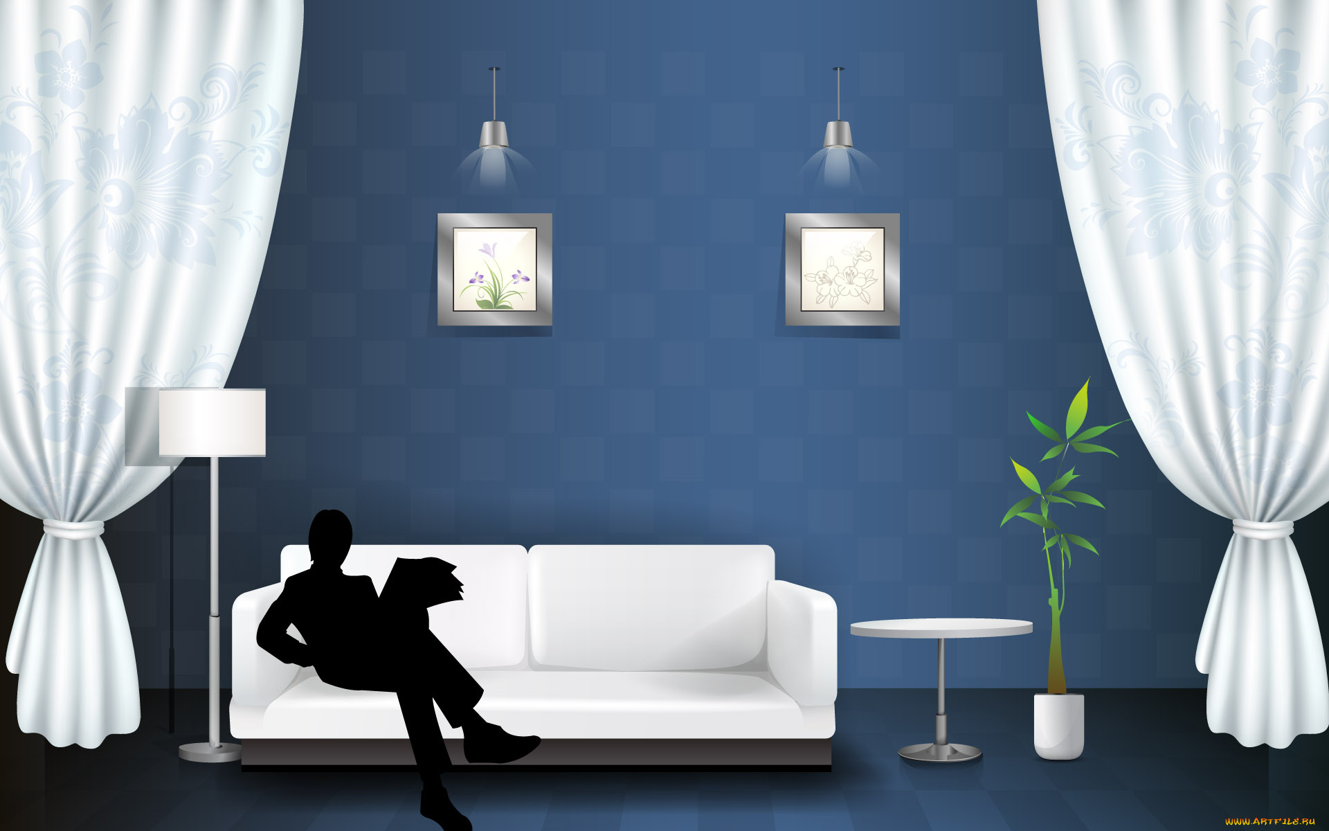 векторная, графика, интерьер, комната, мебель