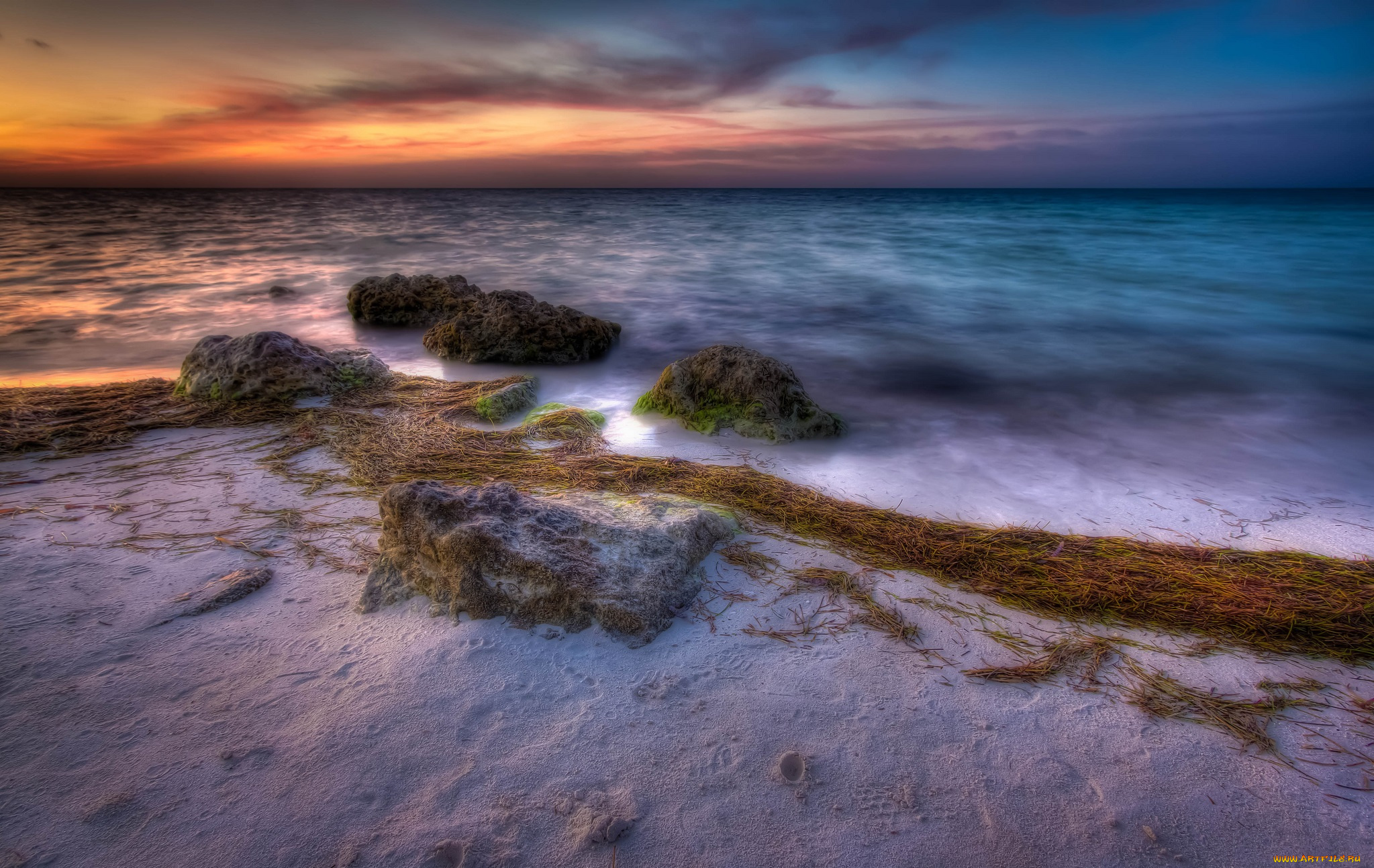 природа, моря, океаны, зарево, горизонт, тучи, пляж, океан