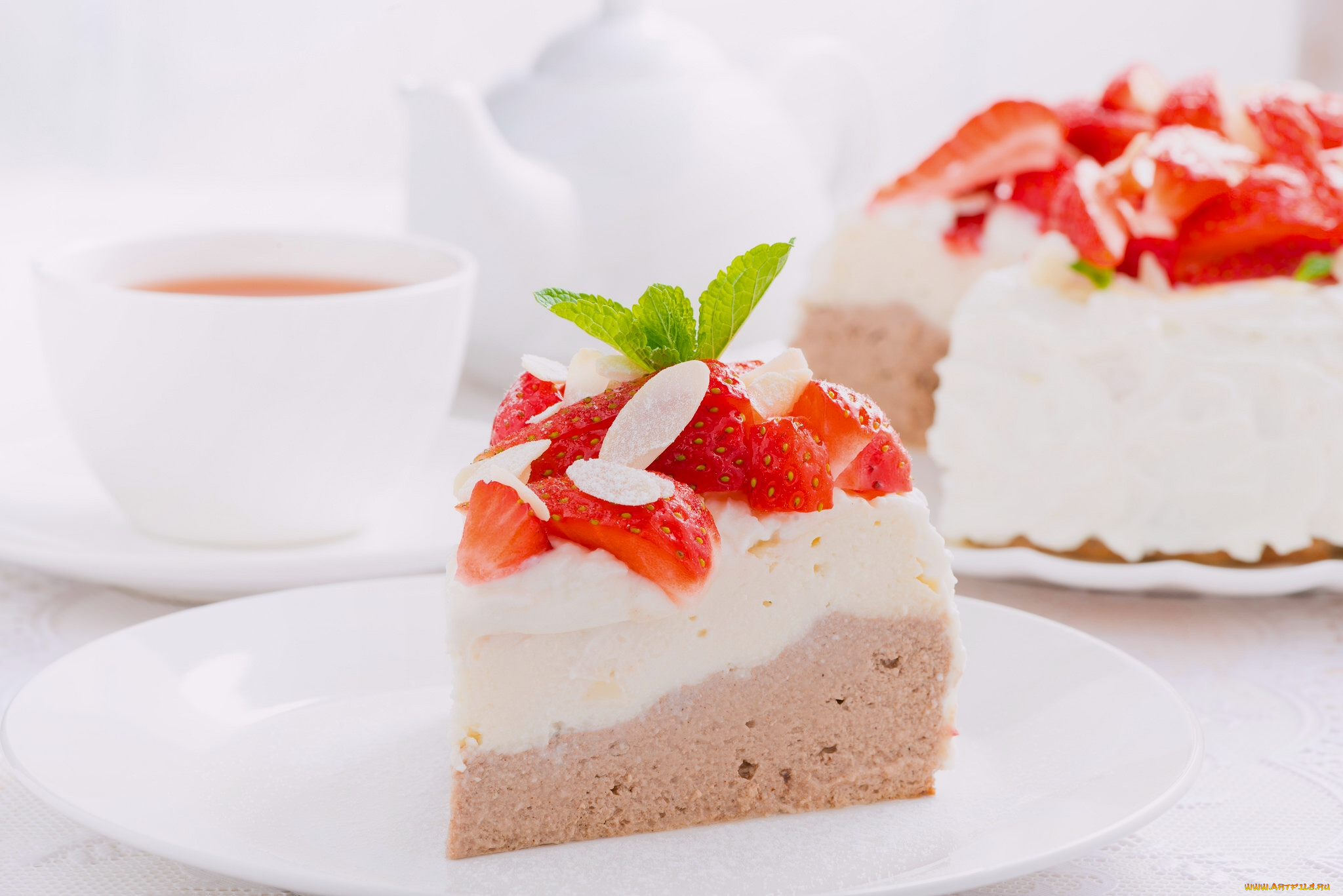 еда, торты, клубника, тортик