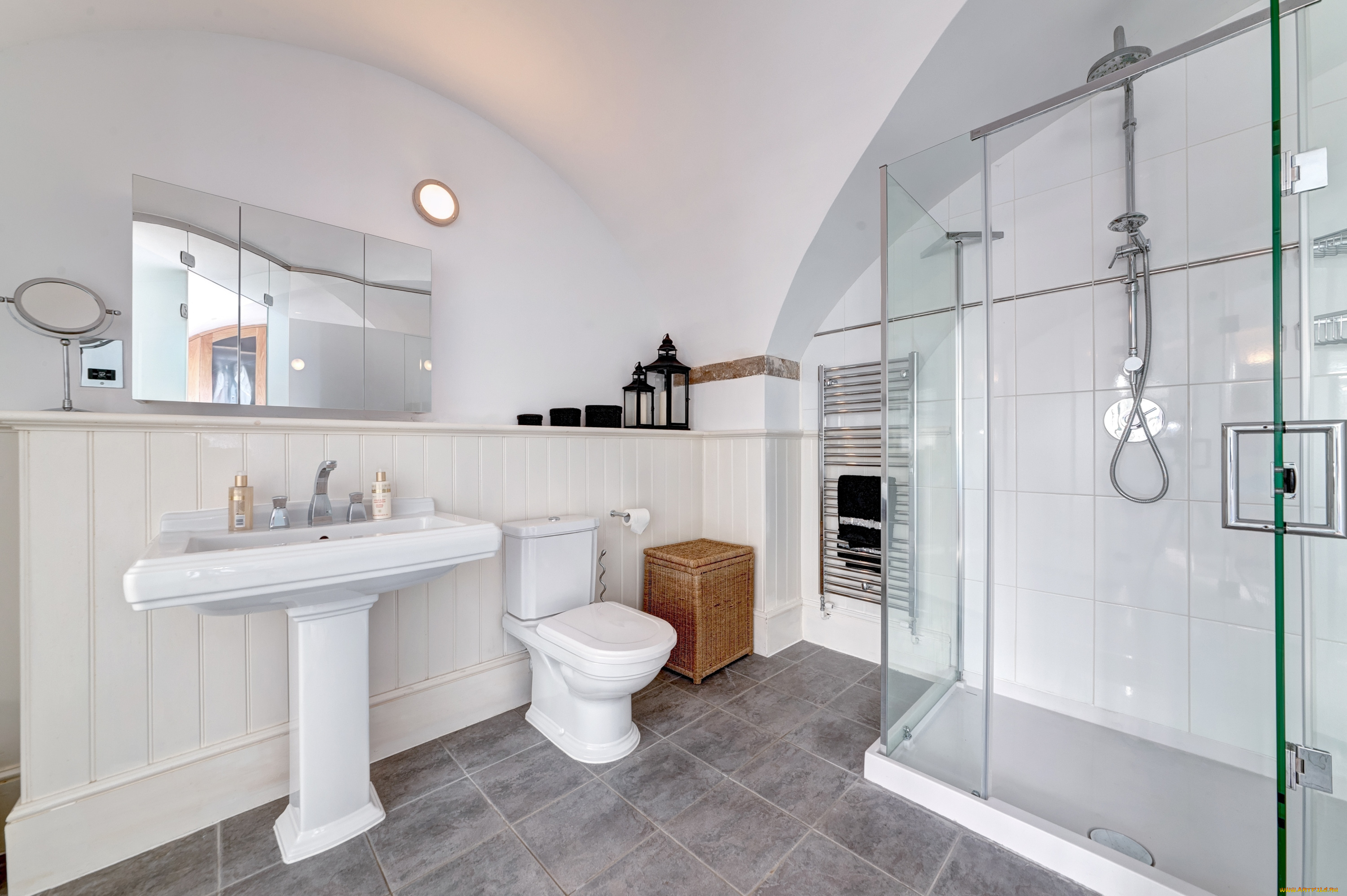 интерьер, ванная, и, туалетная, комнаты, умывальник, душ