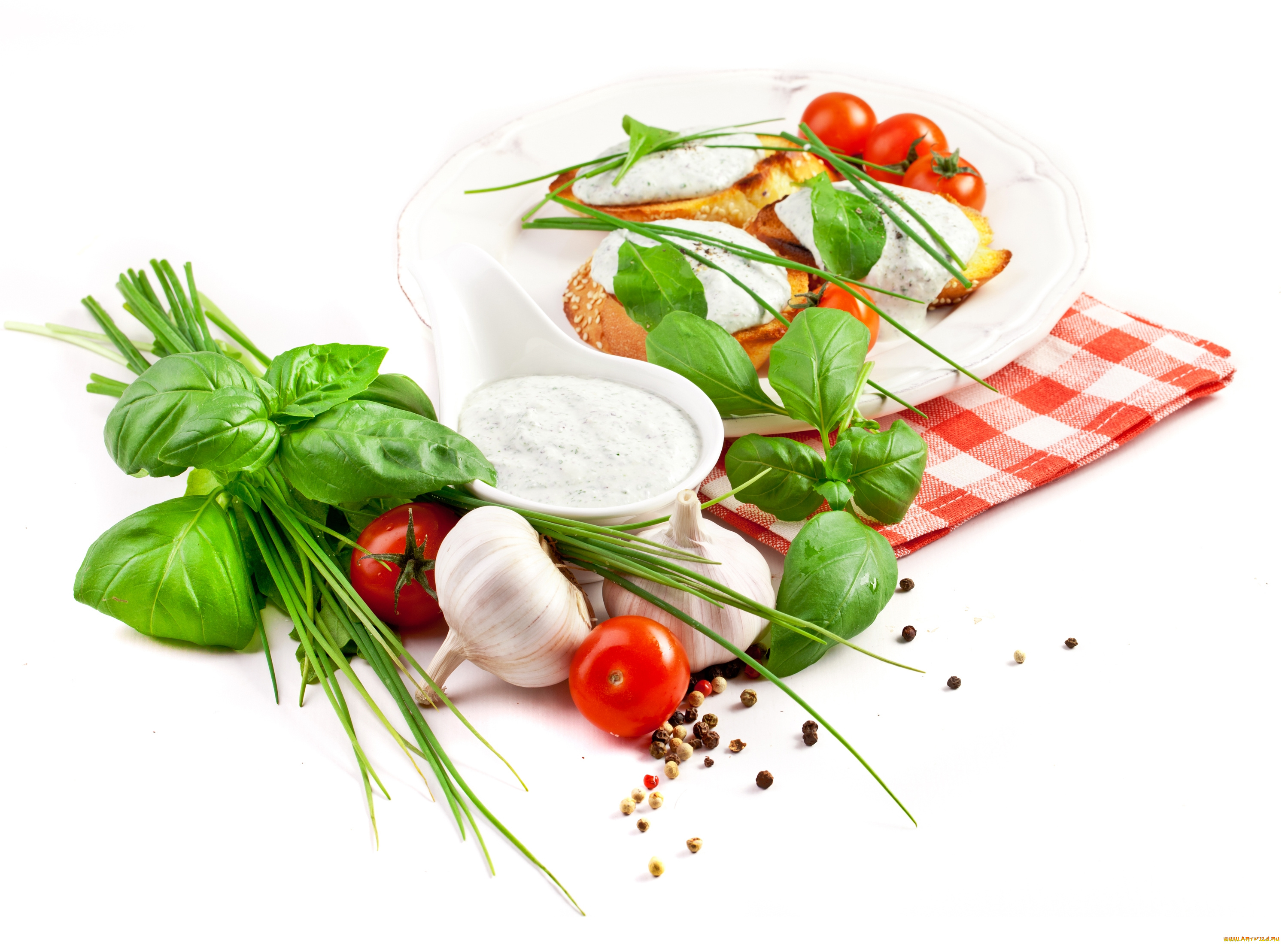 еда, разное, базилик, чеснок, соус, помидоры, перец