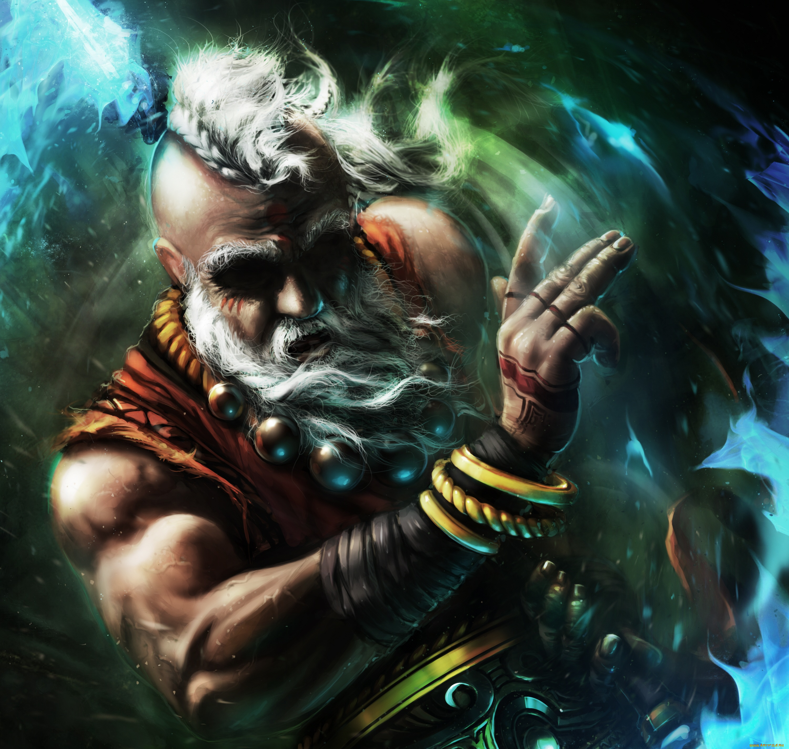 видео, игры, diablo, iii, , reaper, of, souls, тату, украшения, браслеты, борода, игра, магия, бусы, арт, мужчина