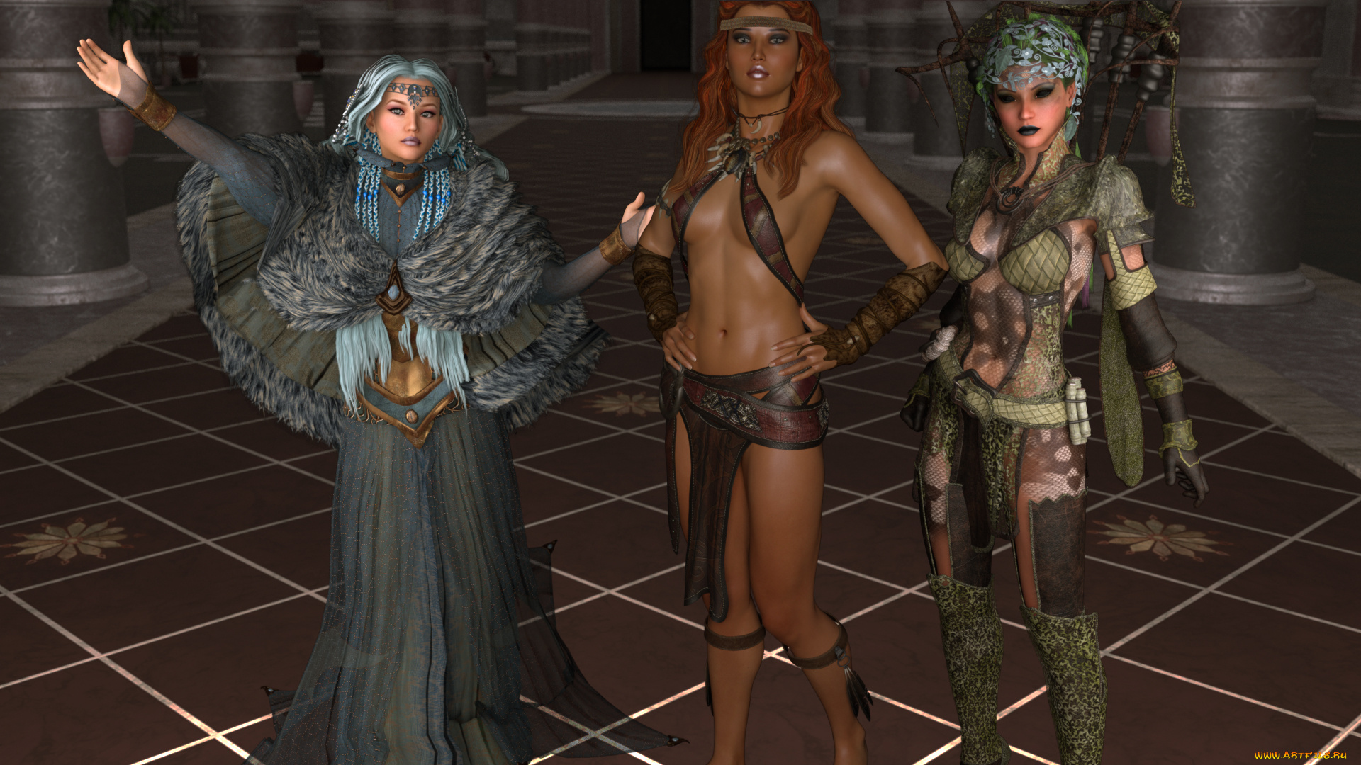 3д, графика, амазонки, , amazon, девушки, взгляд, фон