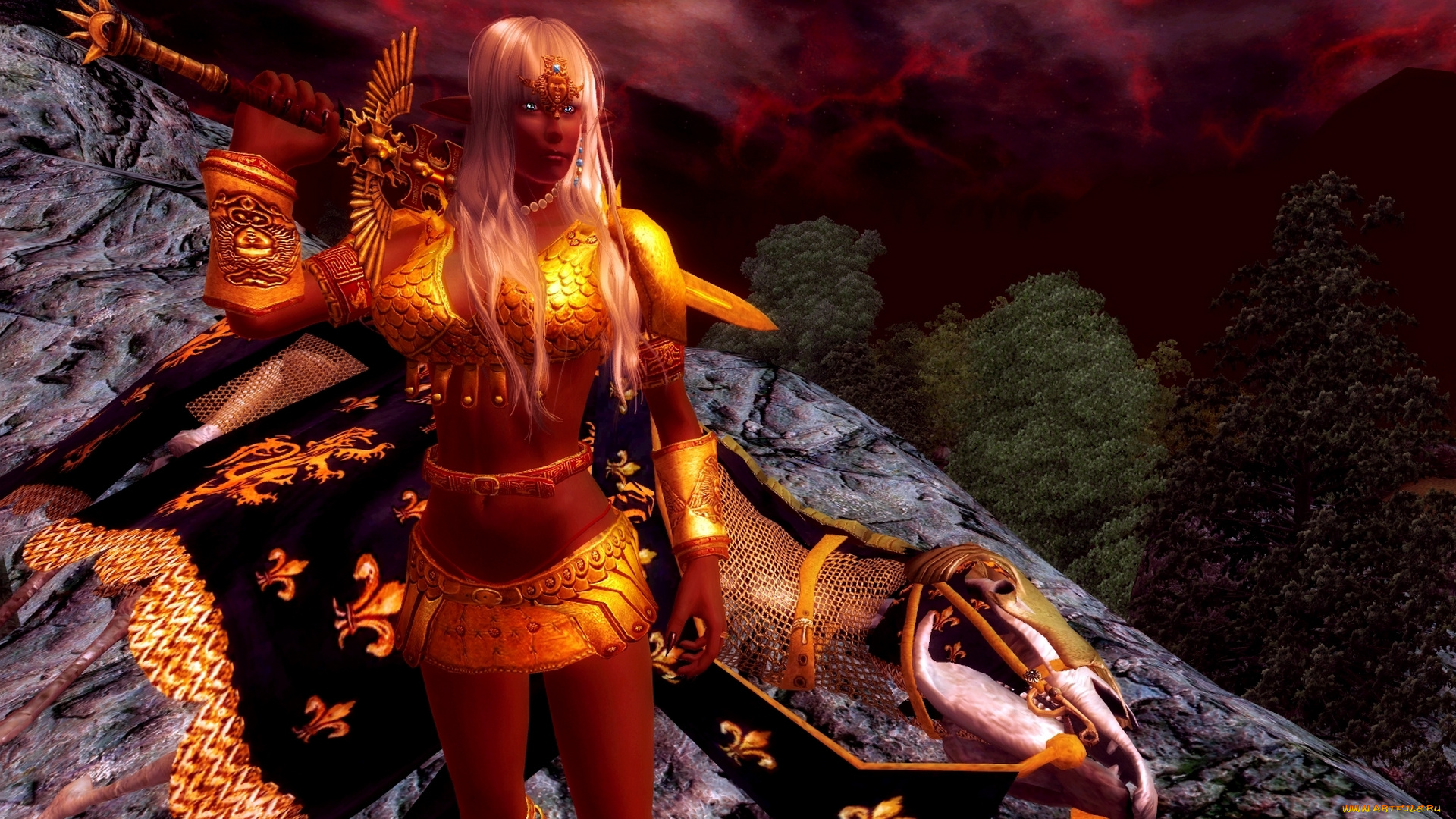 3д, графика, амазонки, , amazon, оружие, дракон, девушка, фон, взгляд