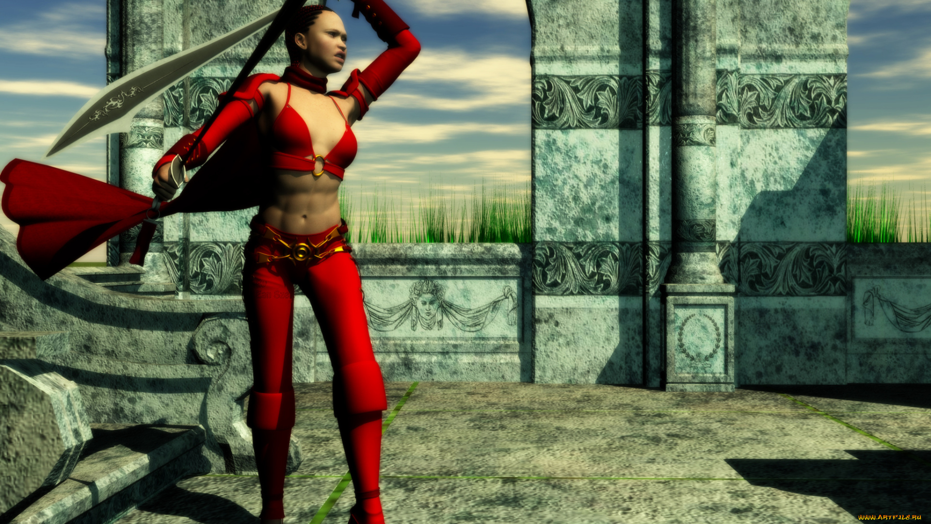 3д, графика, амазонки, , amazon, оружие, фон, взгляд, девушка