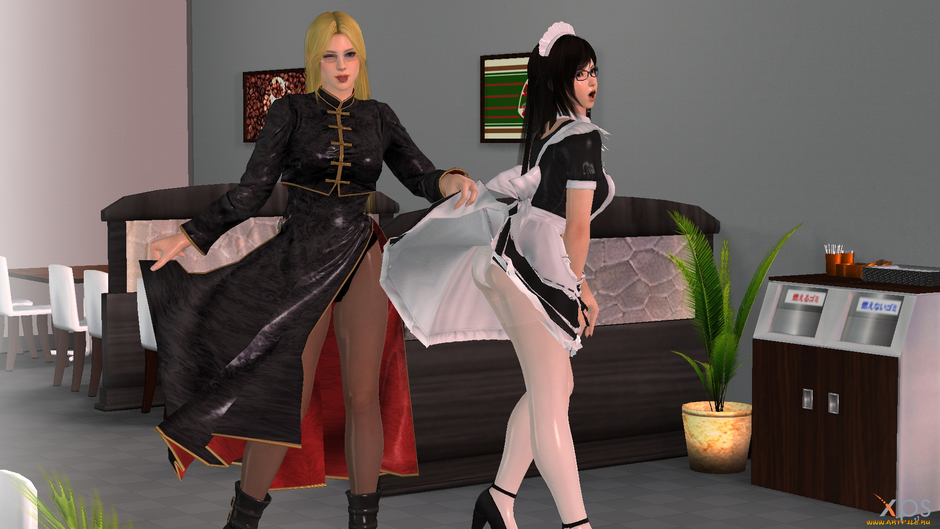 3д, графика, аниме, , anime, девушки, взгляд, фон, интерьер