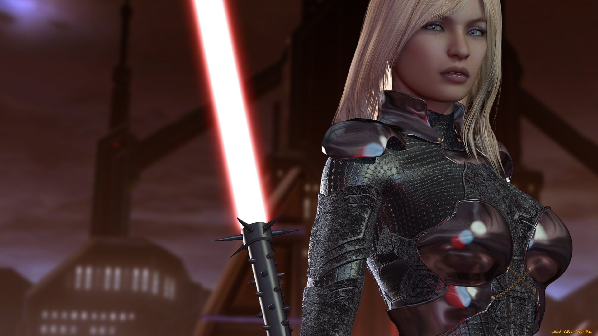 3д, графика, фантазия, , fantasy, девушка, фон, оружие, взгляд