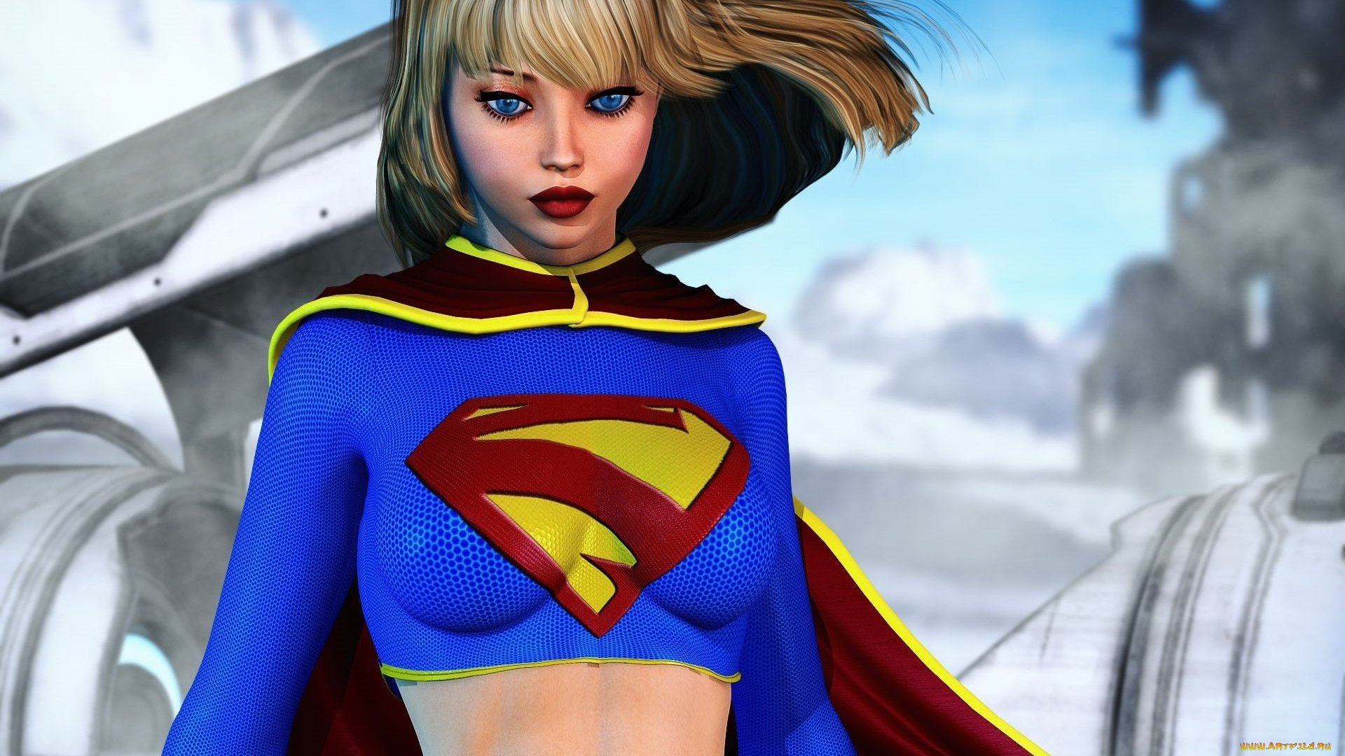 3д, графика, фантазия, , fantasy, девушка, супермен, фон, взгляд