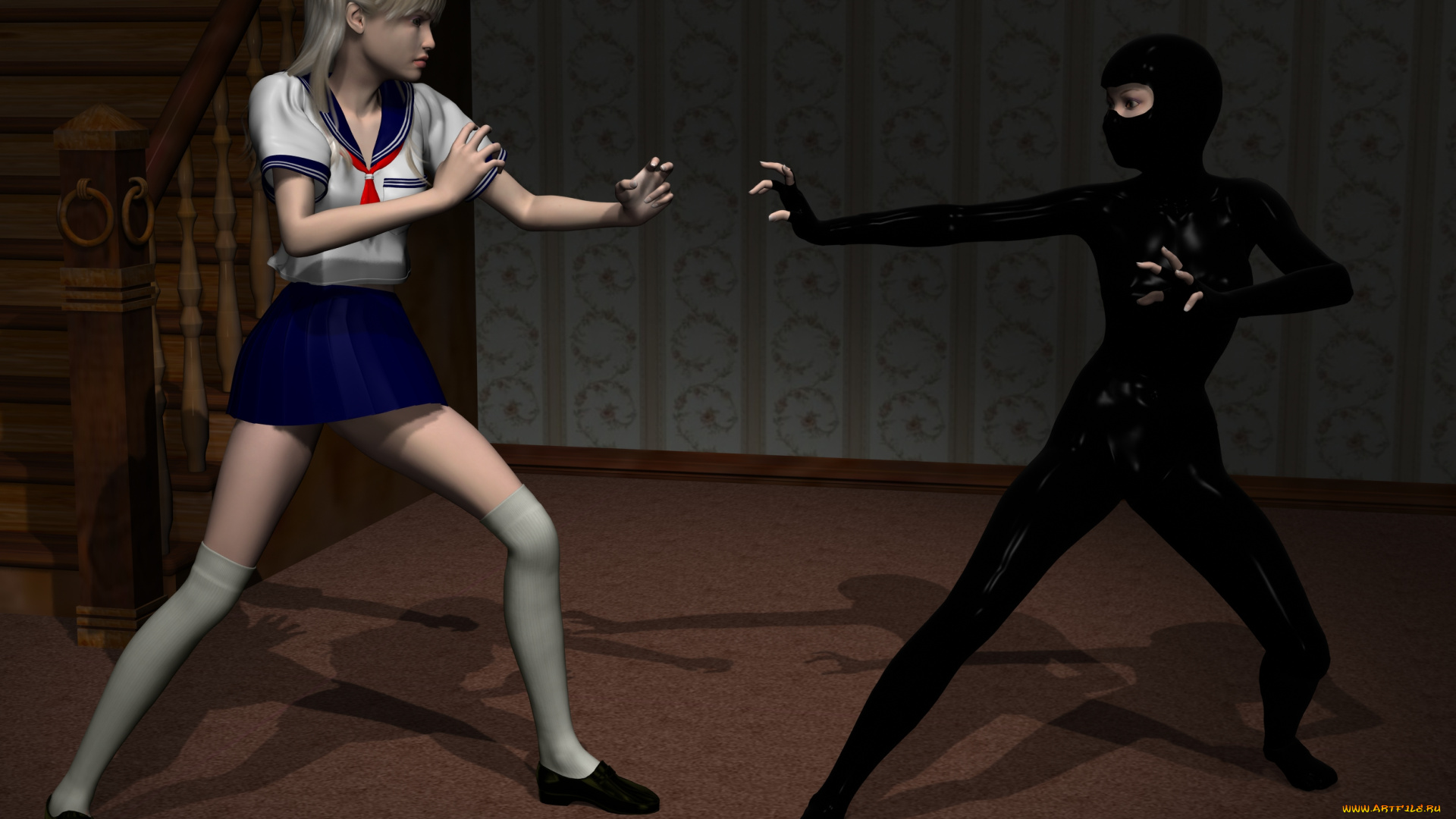 3д, графика, фантазия, , fantasy, девушка, взгляд, фон, поза, ниндзя