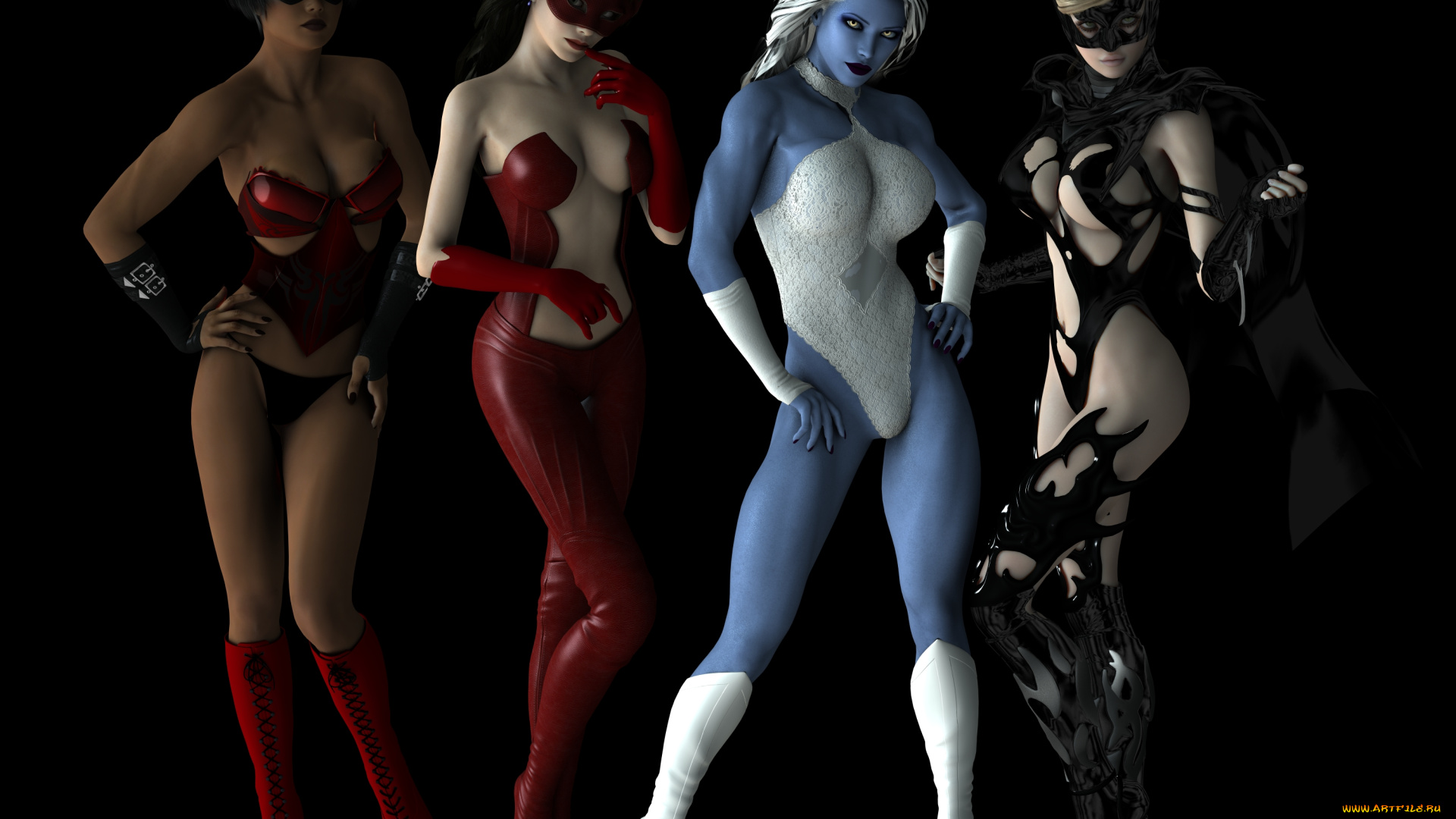 3д, графика, фантазия, , fantasy, девушки, взгляд, фон, халк, маски