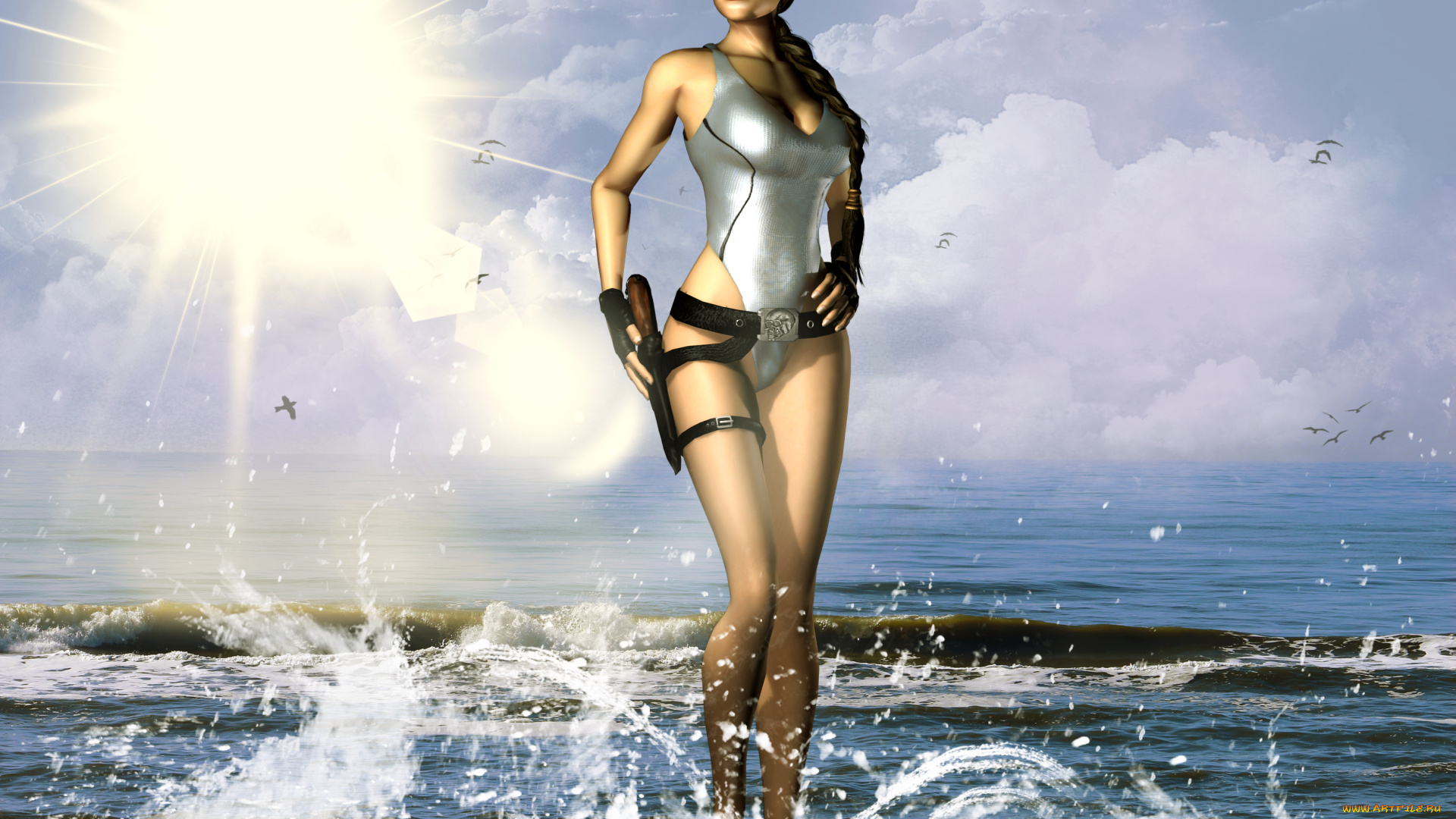 3д, графика, фантазия, , fantasy, оружие, фон, взгляд, девушка