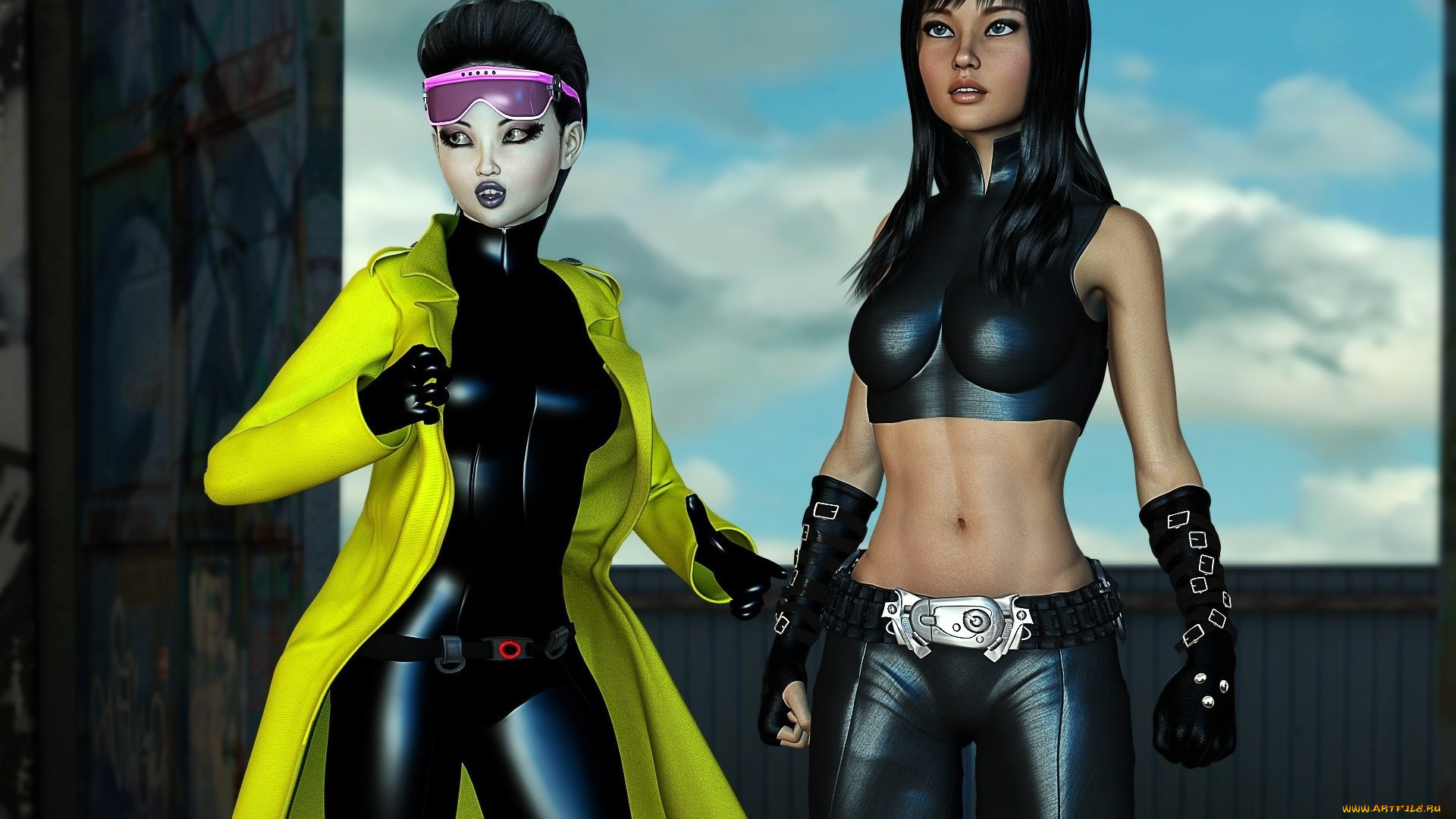 3д, графика, люди, , people, девушки, облака, небо, взгляд, фон