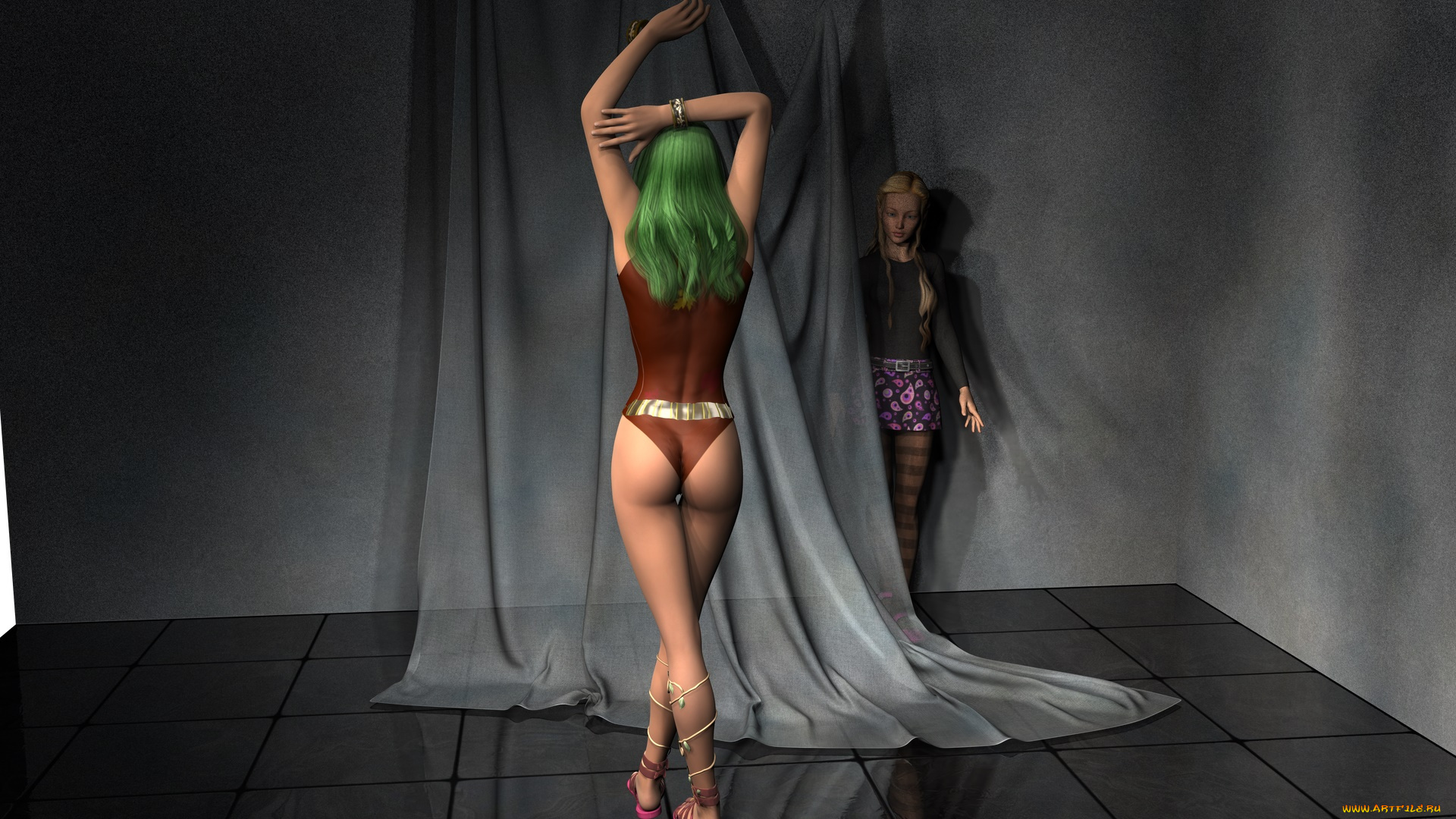 3д, графика, люди, , people, штора, фон, взгляд, девушки