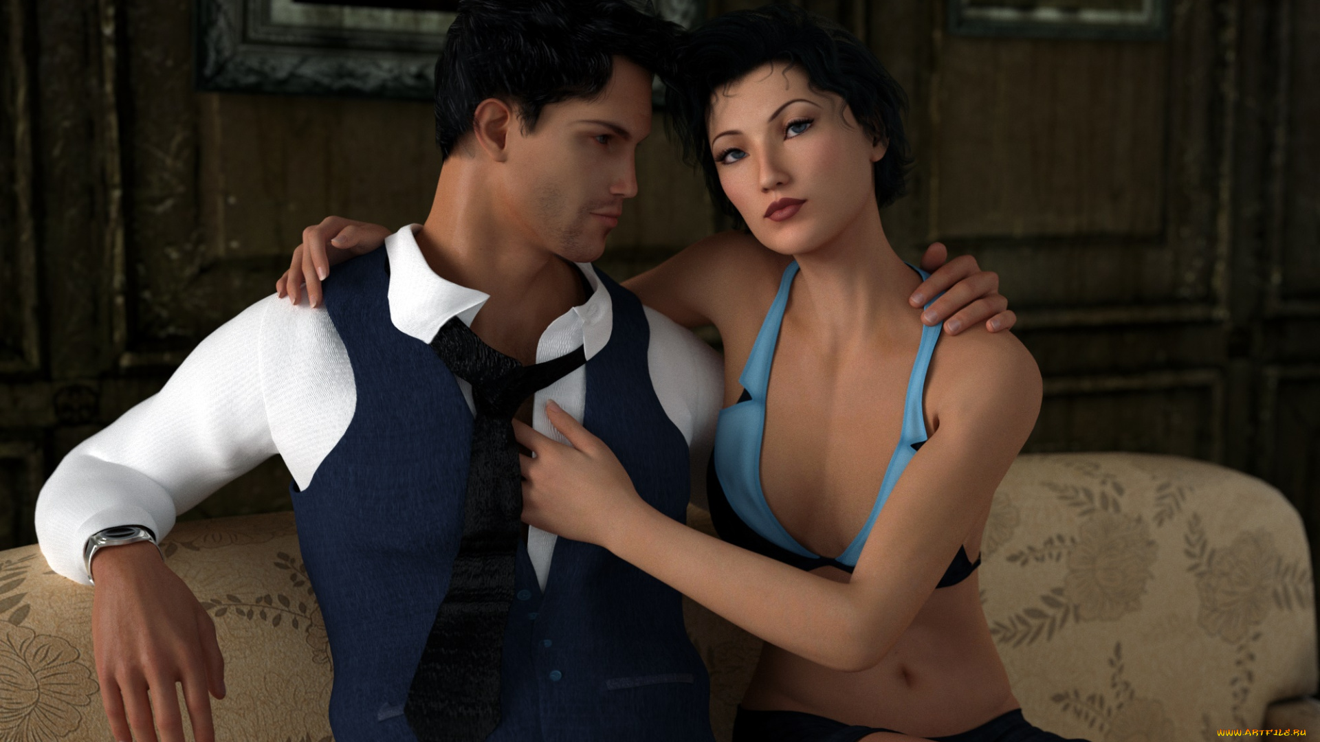 3д, графика, романтика, , romantics, фон, мужчина, взгляд, девушка