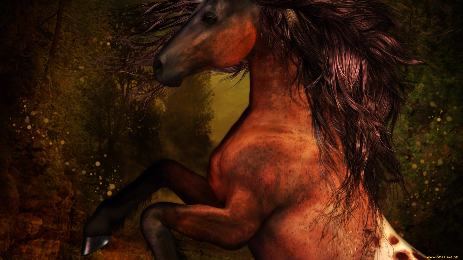 3д, графика, животные, , animals, ночь, фон, лошадь