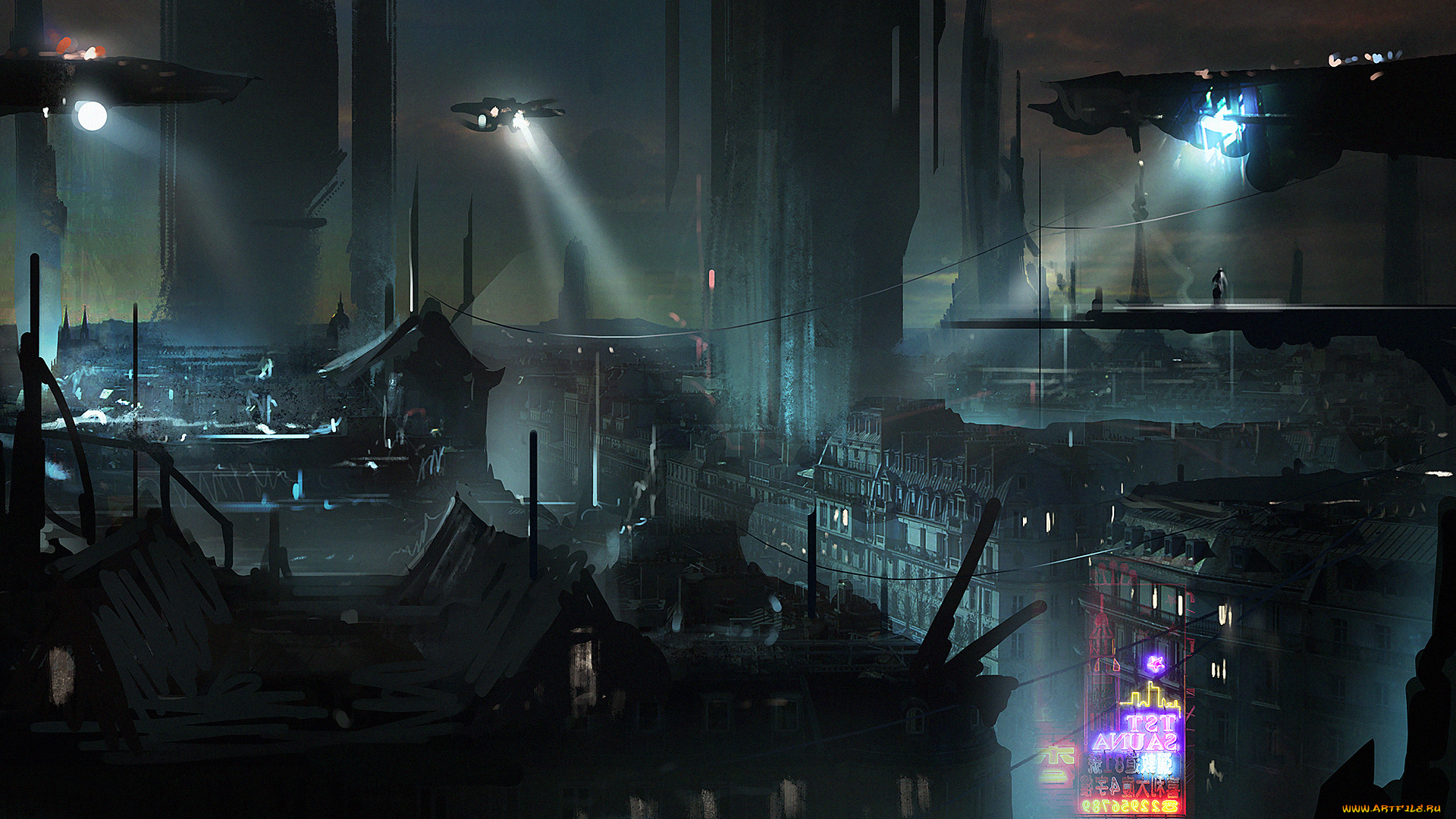 фэнтези, иные, миры, , иные, времена, фантастика, blade, runner, бегущий, по, лезвию, city, арт, будущие, париж, город, ночь