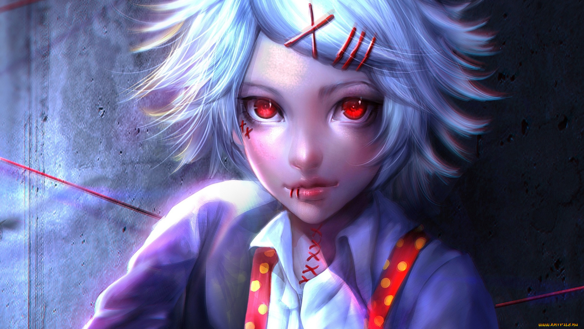 разное, арты, арт, sangrde, аниме, tokyo, ghoul, suzuya, juuzou, парень, заколки, нить