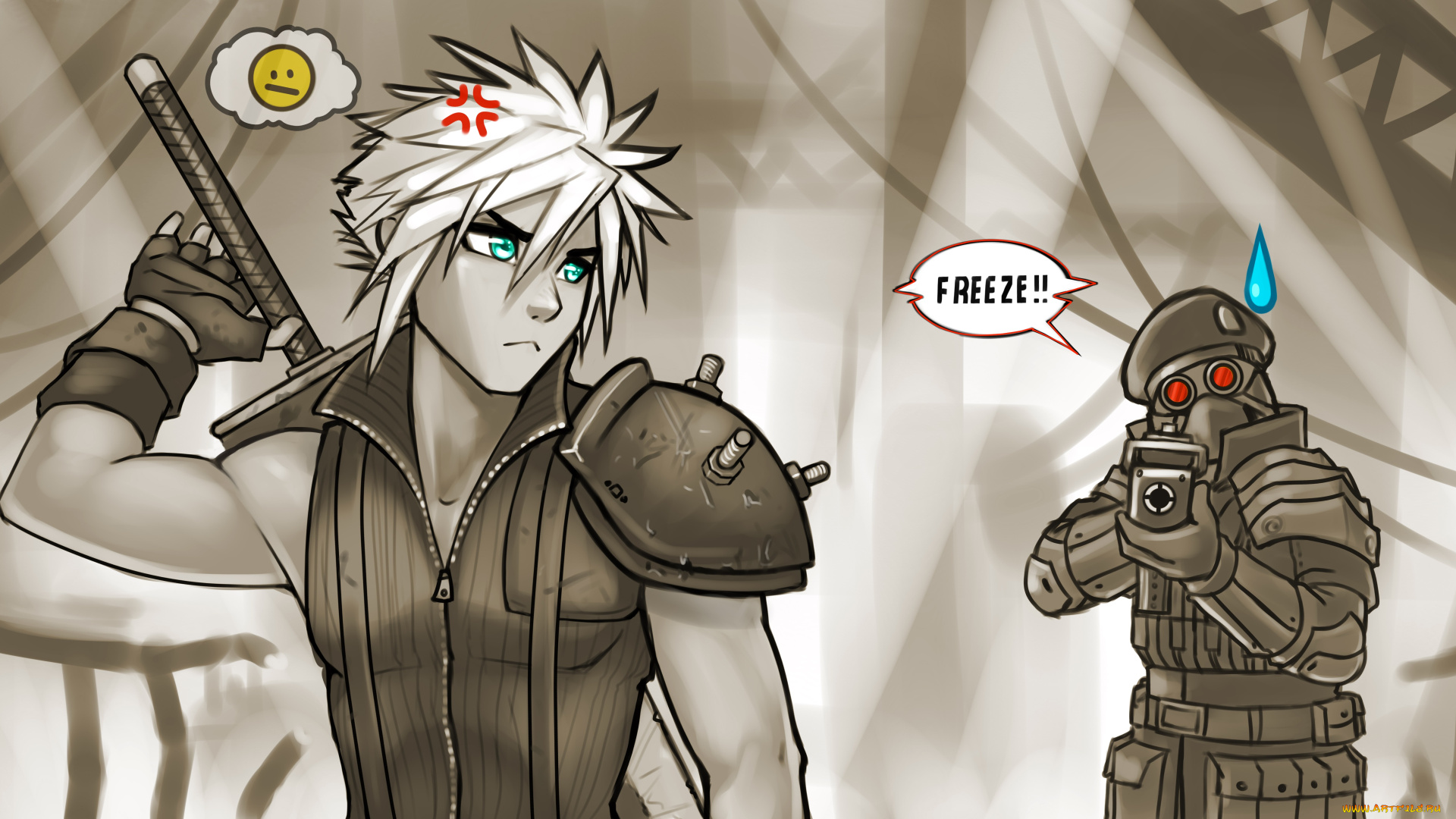 разное, арты, shinra, cloud, strife, ff7, охранник, солдат, парень, меч, art, final, fantasy, vii, square, enix