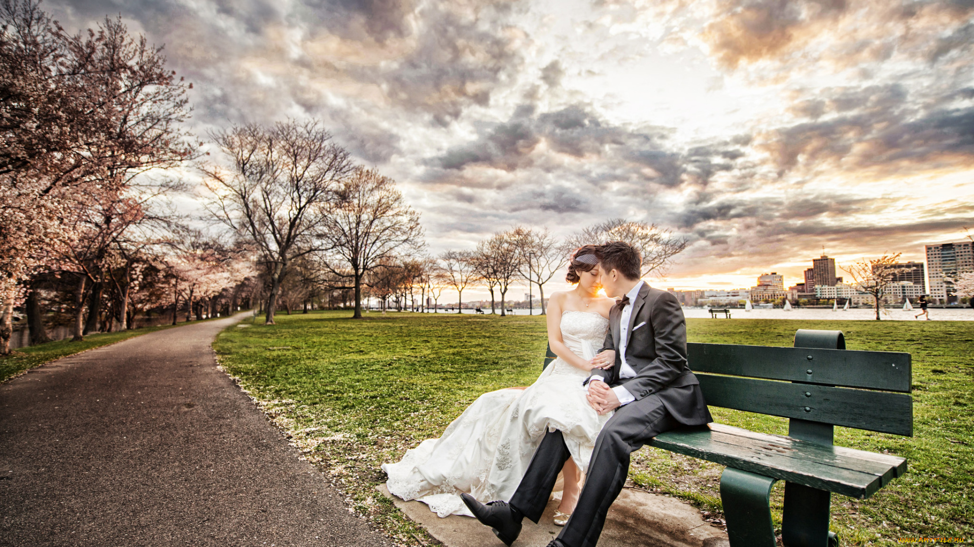 разное, мужчина, женщина, пара, любовь, парень, девушка, свадьба, невеста, жених, небо, скамья