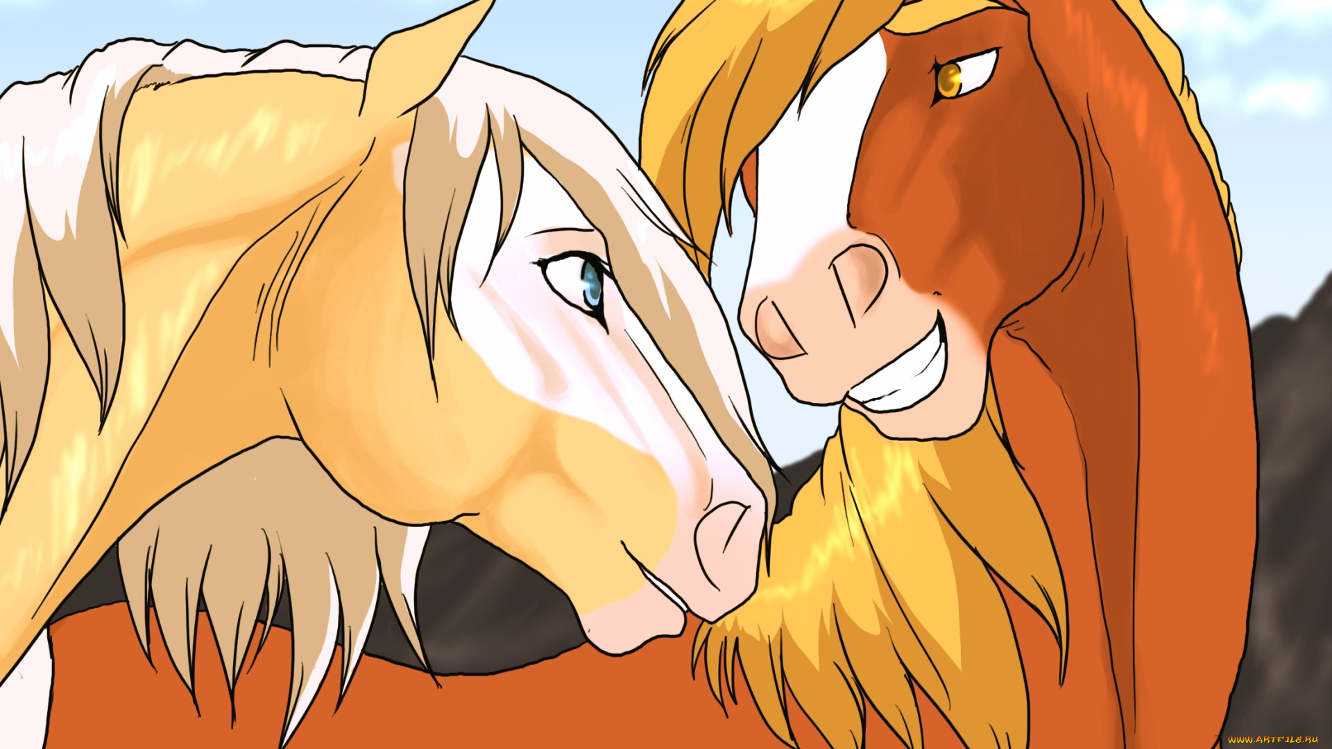 рисованное, животные, , лошади, лошади, гривы