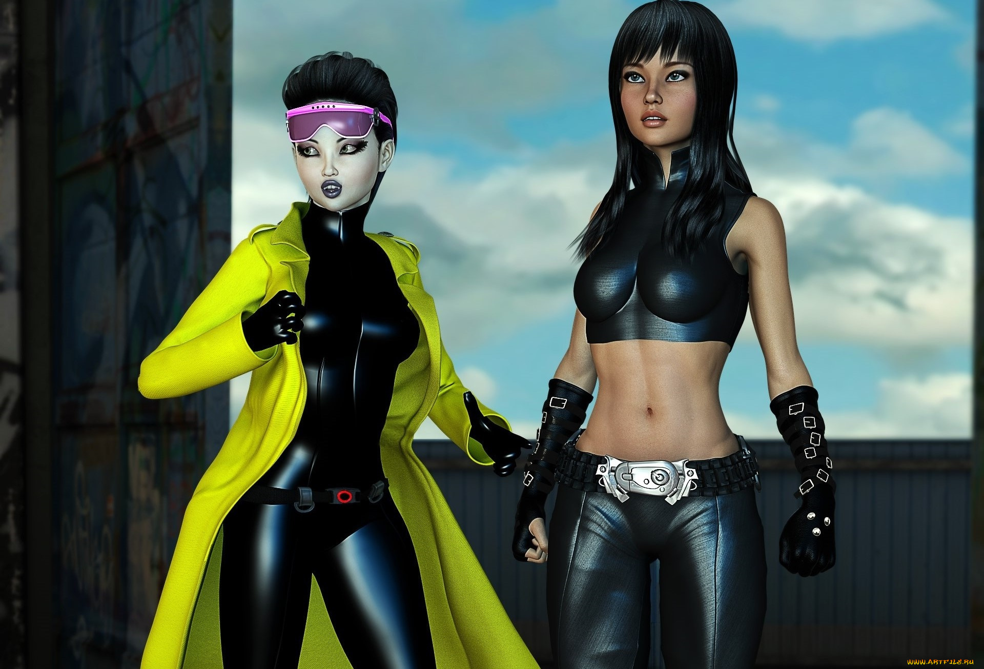 3д, графика, люди, , people, девушки, облака, небо, взгляд, фон