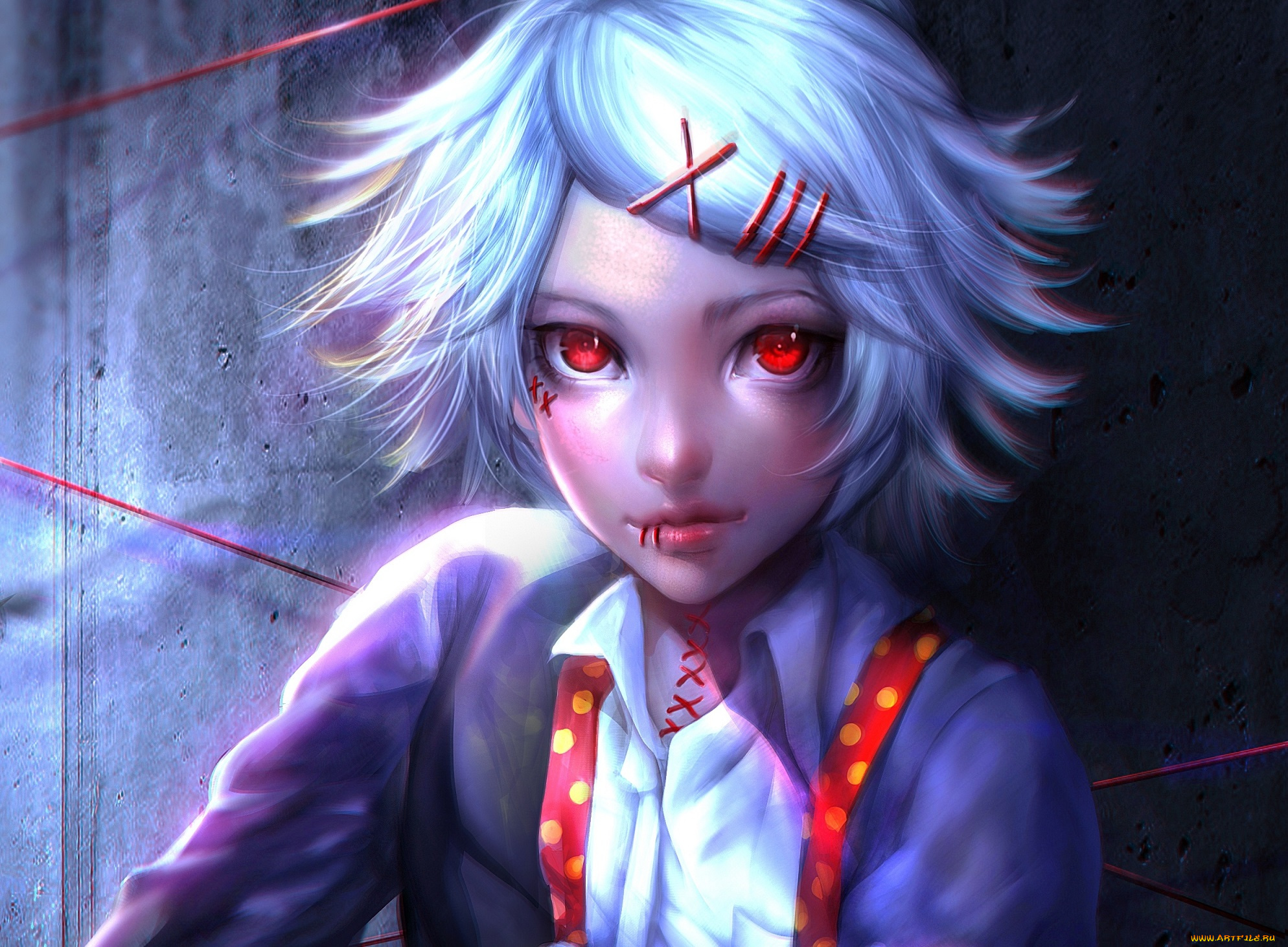 разное, арты, арт, sangrde, аниме, tokyo, ghoul, suzuya, juuzou, парень, заколки, нить