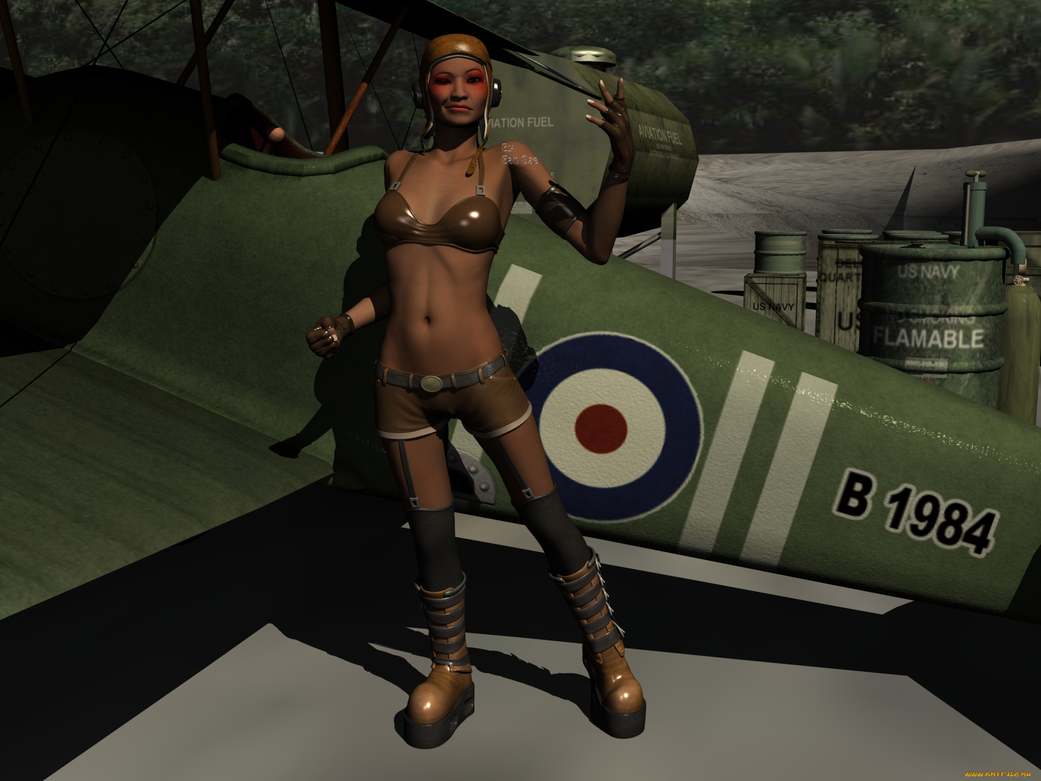 3д, графика, люди, , people, девушка, самолет, фон, взгляд