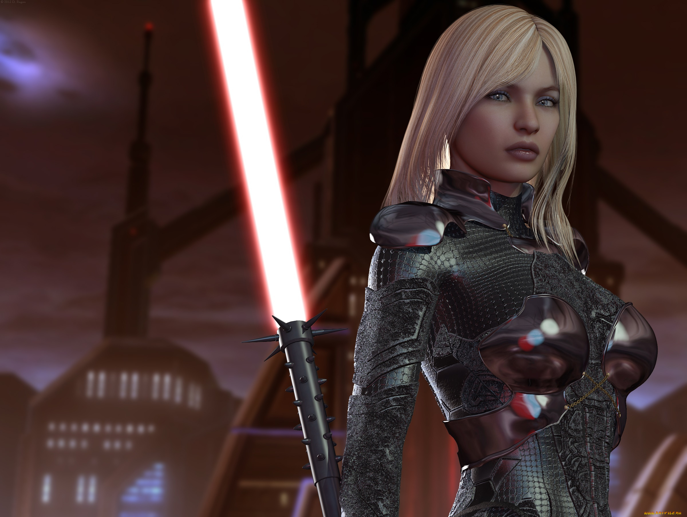 3д, графика, фантазия, , fantasy, девушка, фон, оружие, взгляд