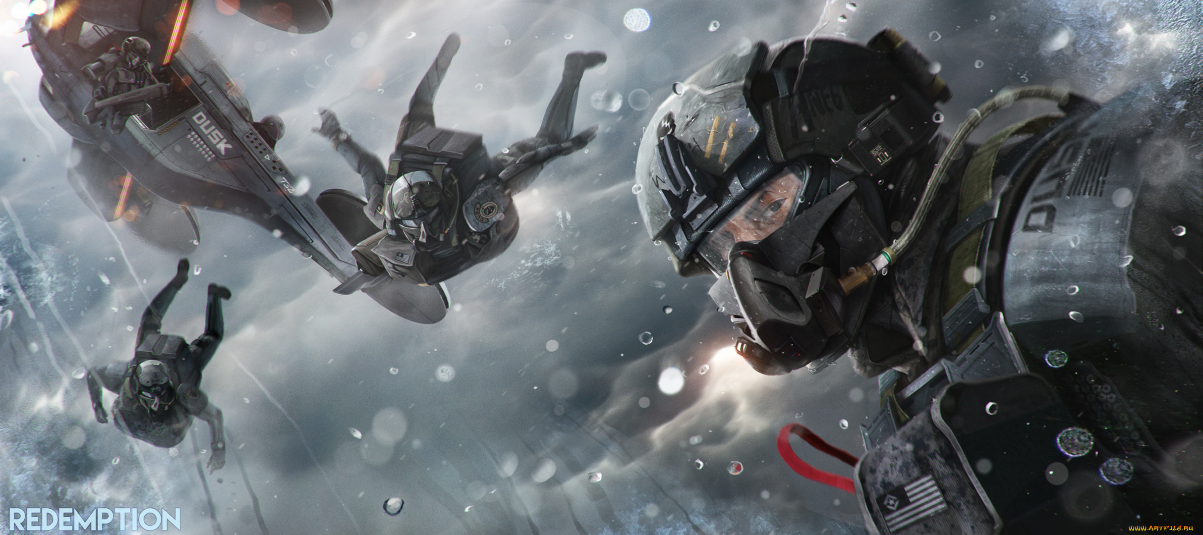 фэнтези, люди, art, дождь, шлем, война, redemption, десант, солдаты