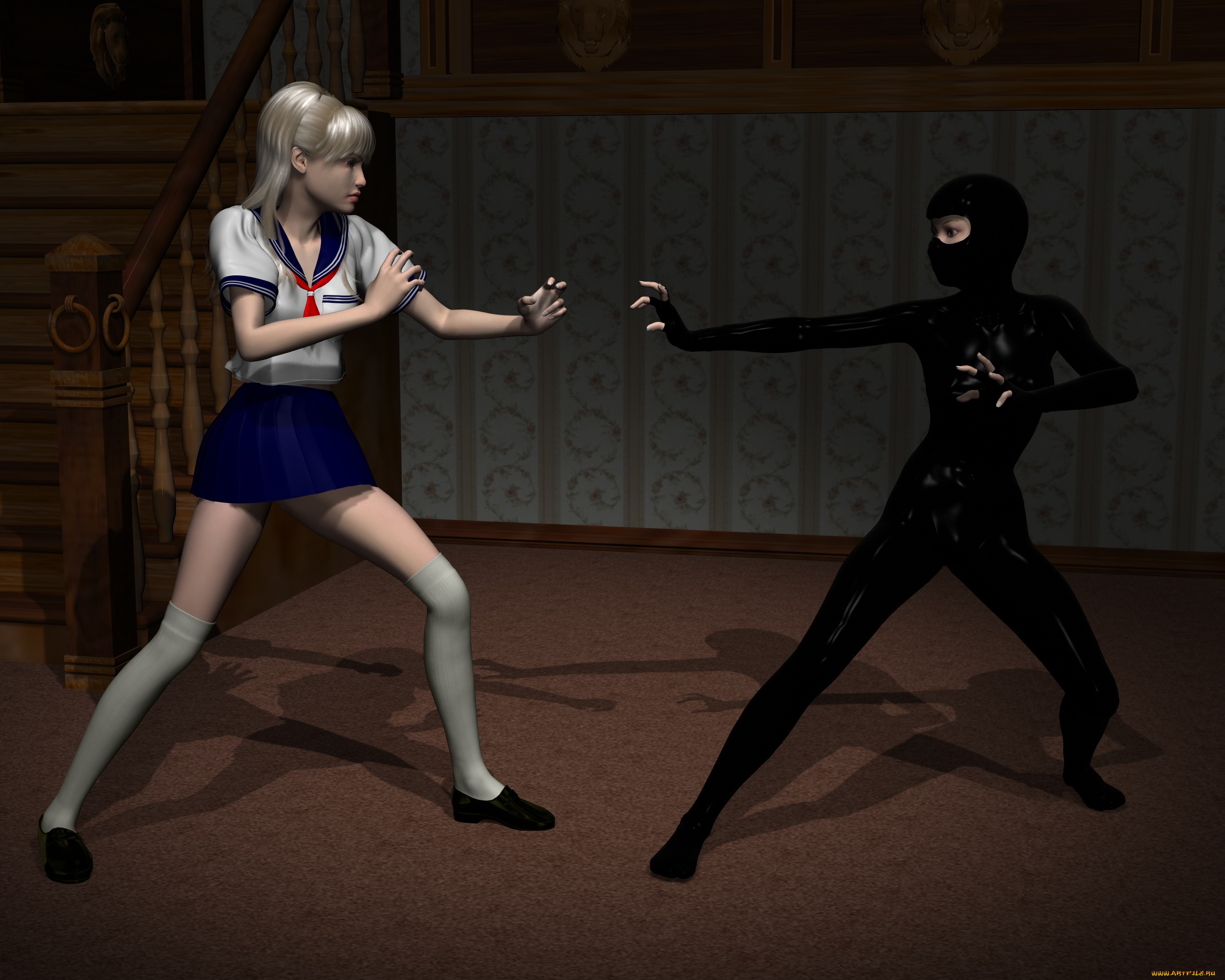 3д, графика, фантазия, , fantasy, девушка, взгляд, фон, поза, ниндзя