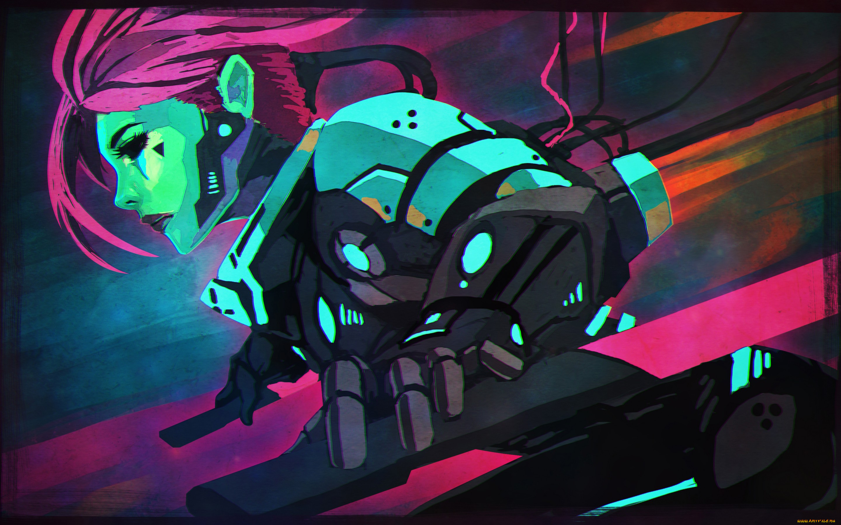 фэнтези, девушки, фантастика, cyberpunk, киборг, мечи, девушка, арт