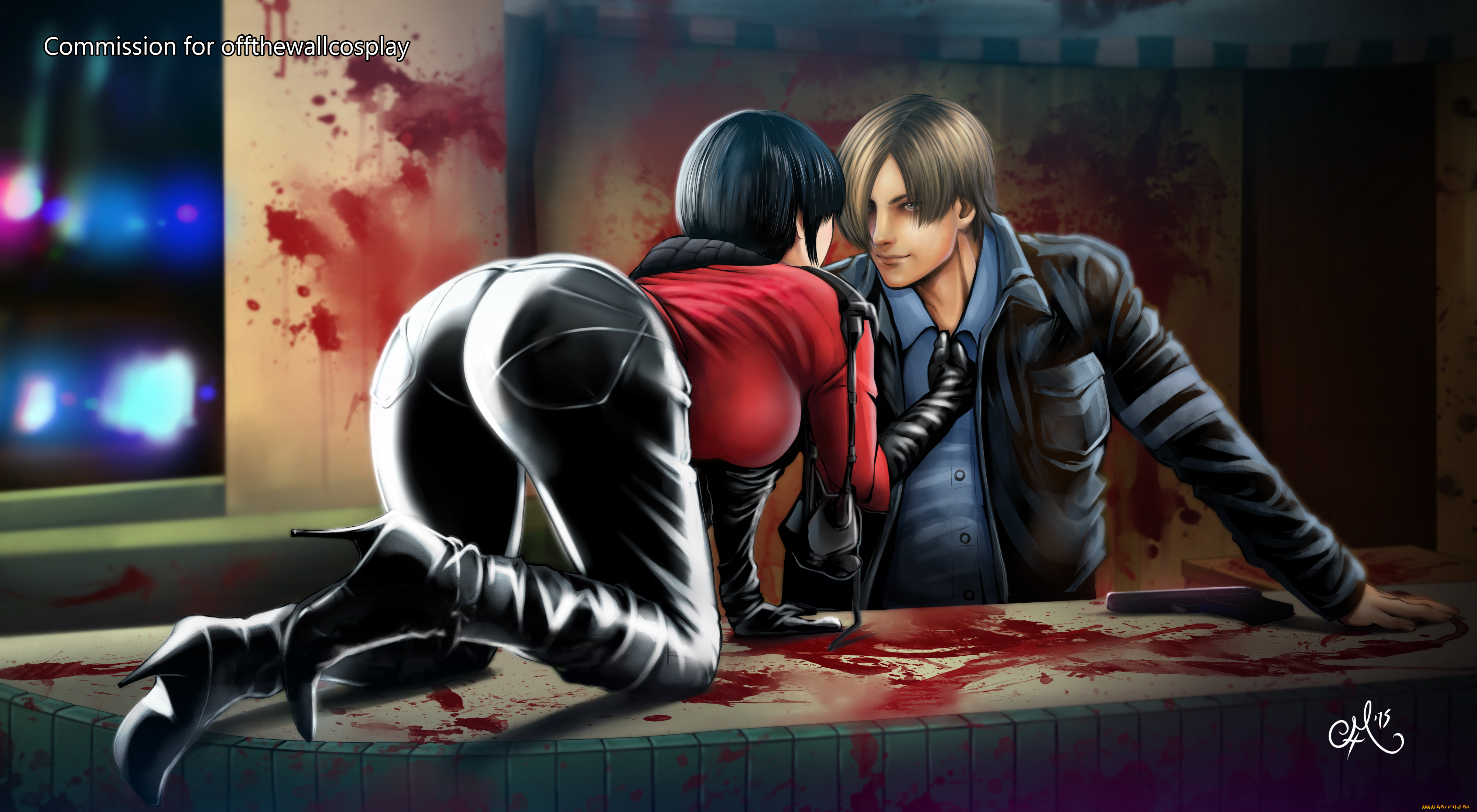 рисованное, люди, фон, взгляд, девушка, парень