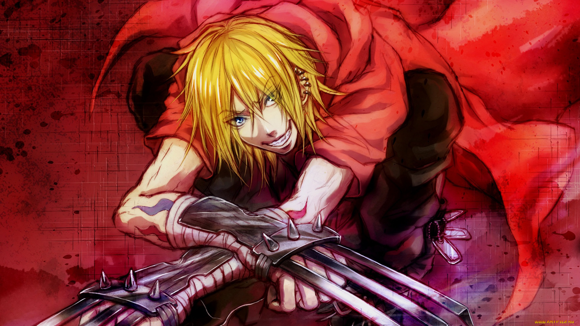 аниме, togainu, no, chi, улыбка, парень, оружие