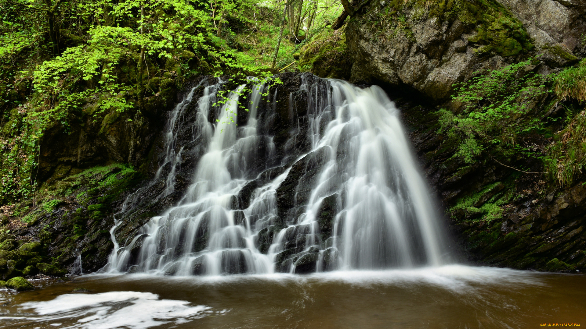 природа, водопады, скала, поток