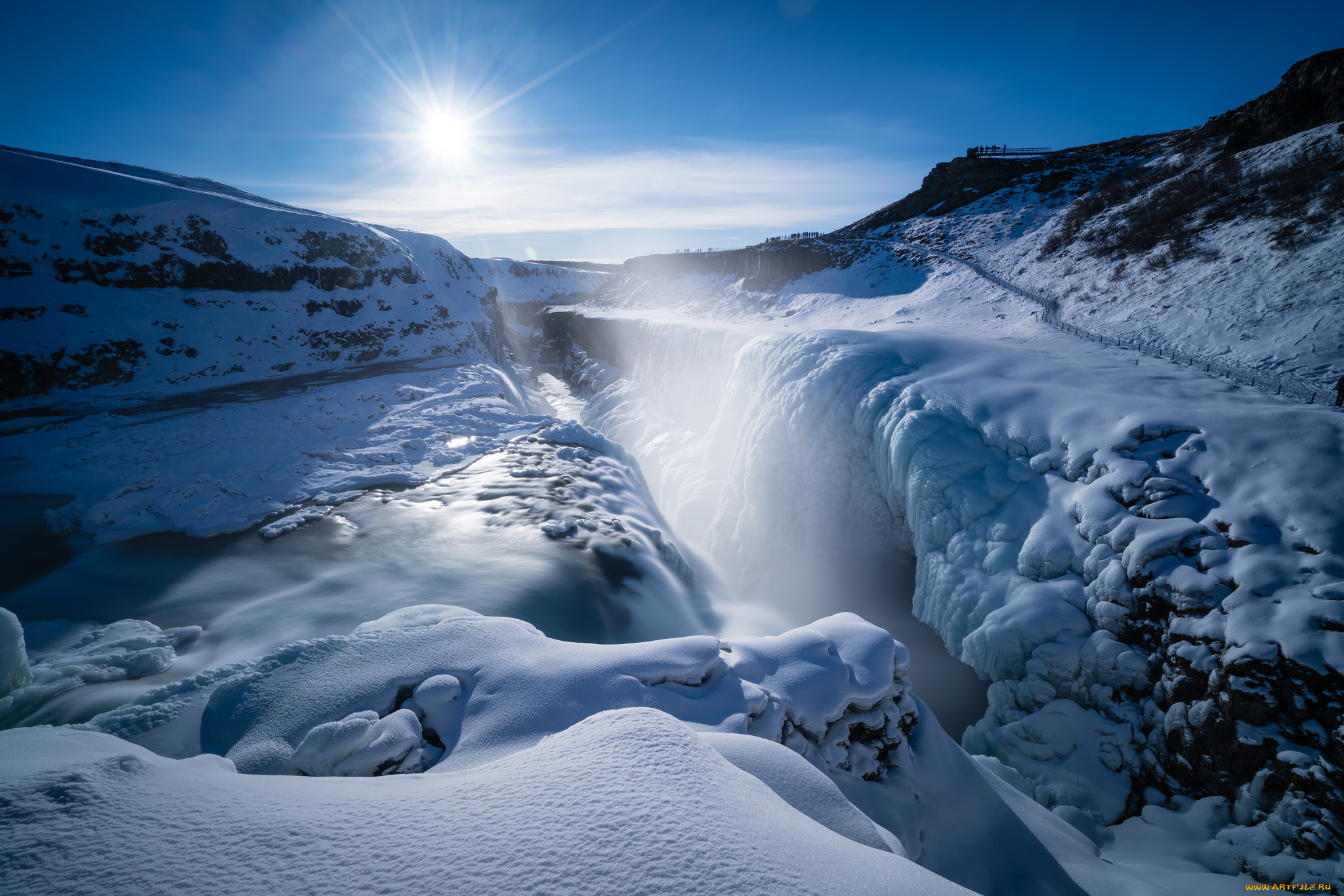 природа, горы, водопад, исландия, iceland, зима, гюдльфосс, gullfoss
