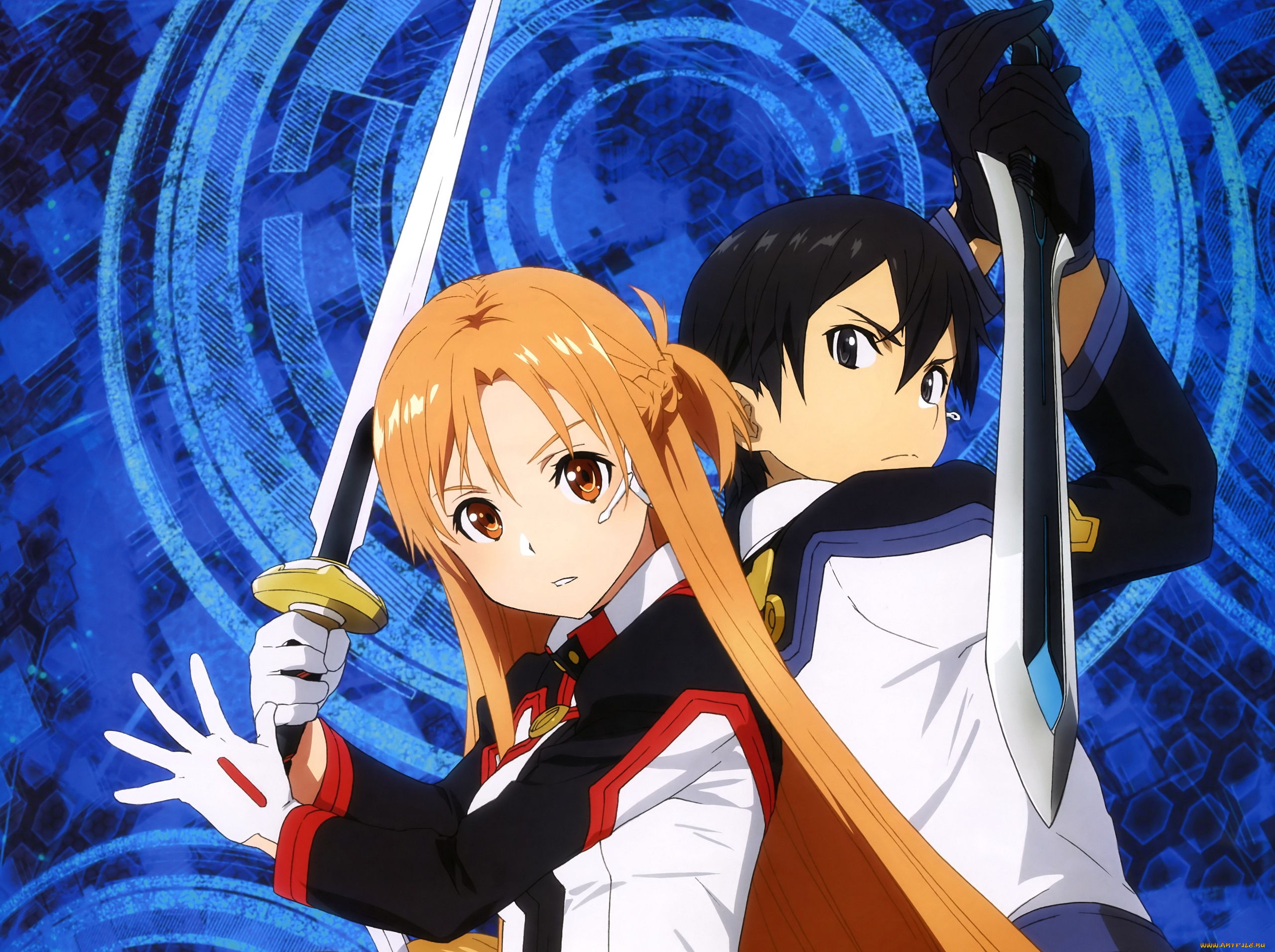 аниме, sword, art, online, асуна, кирито, девушка