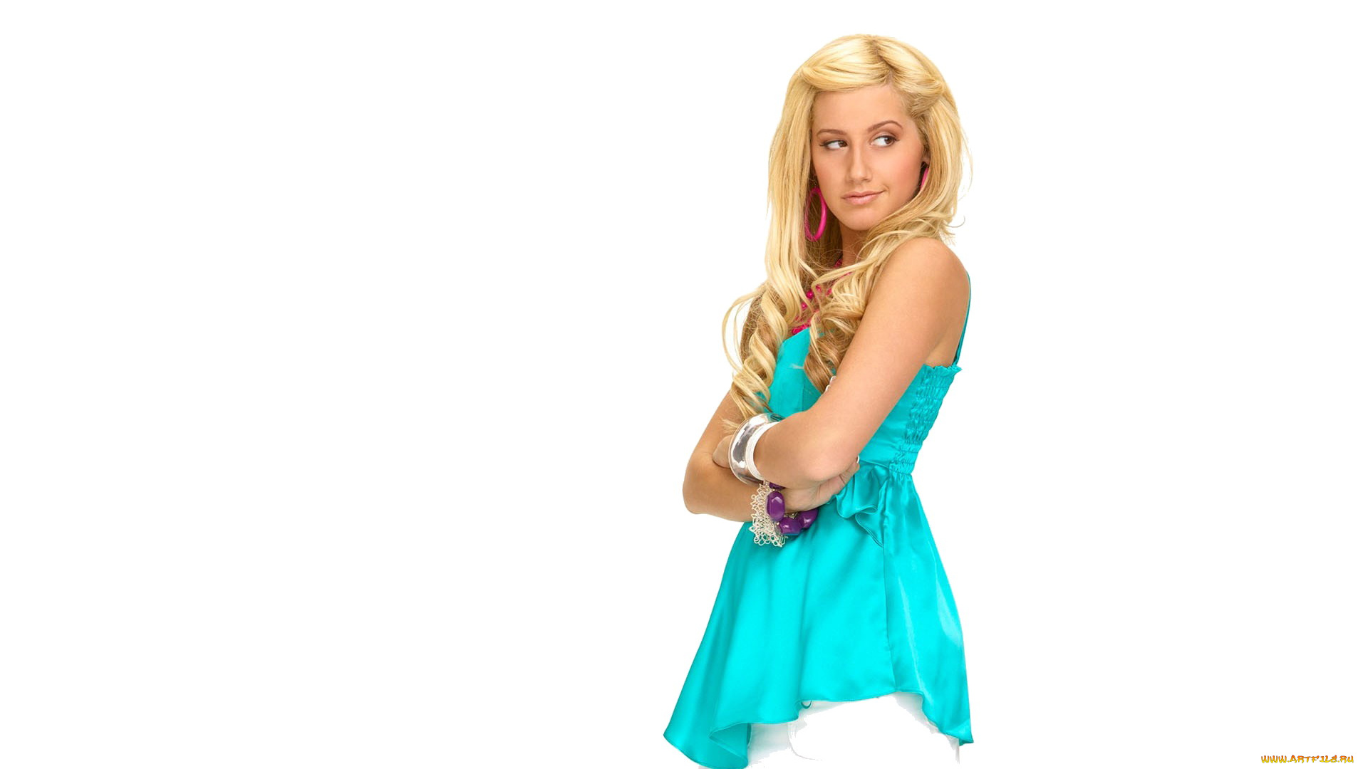 девушки, ashley, tisdale, усмешка, браслеты, туника, блондинка