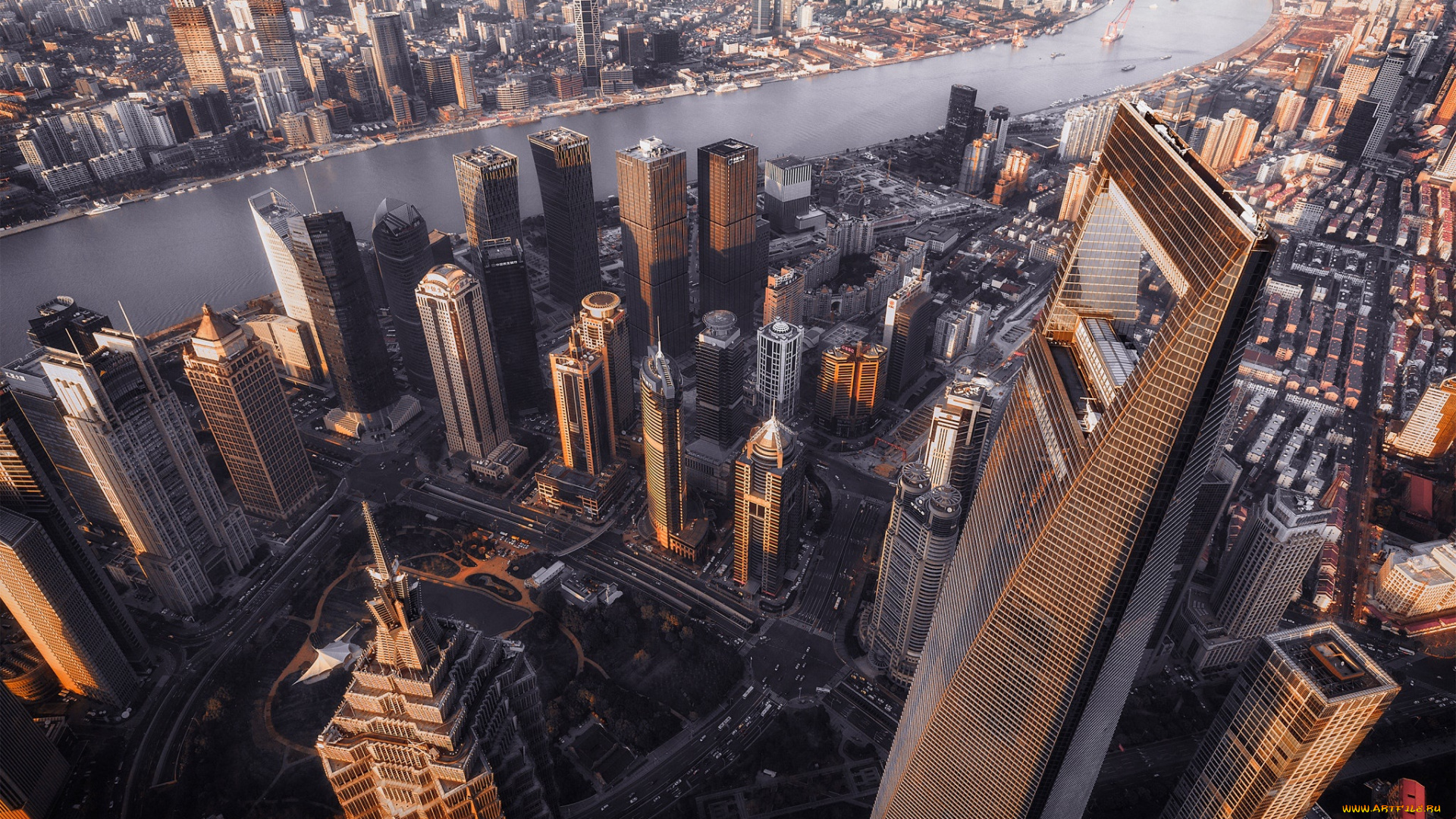 города, шанхай, , китай, город, дома