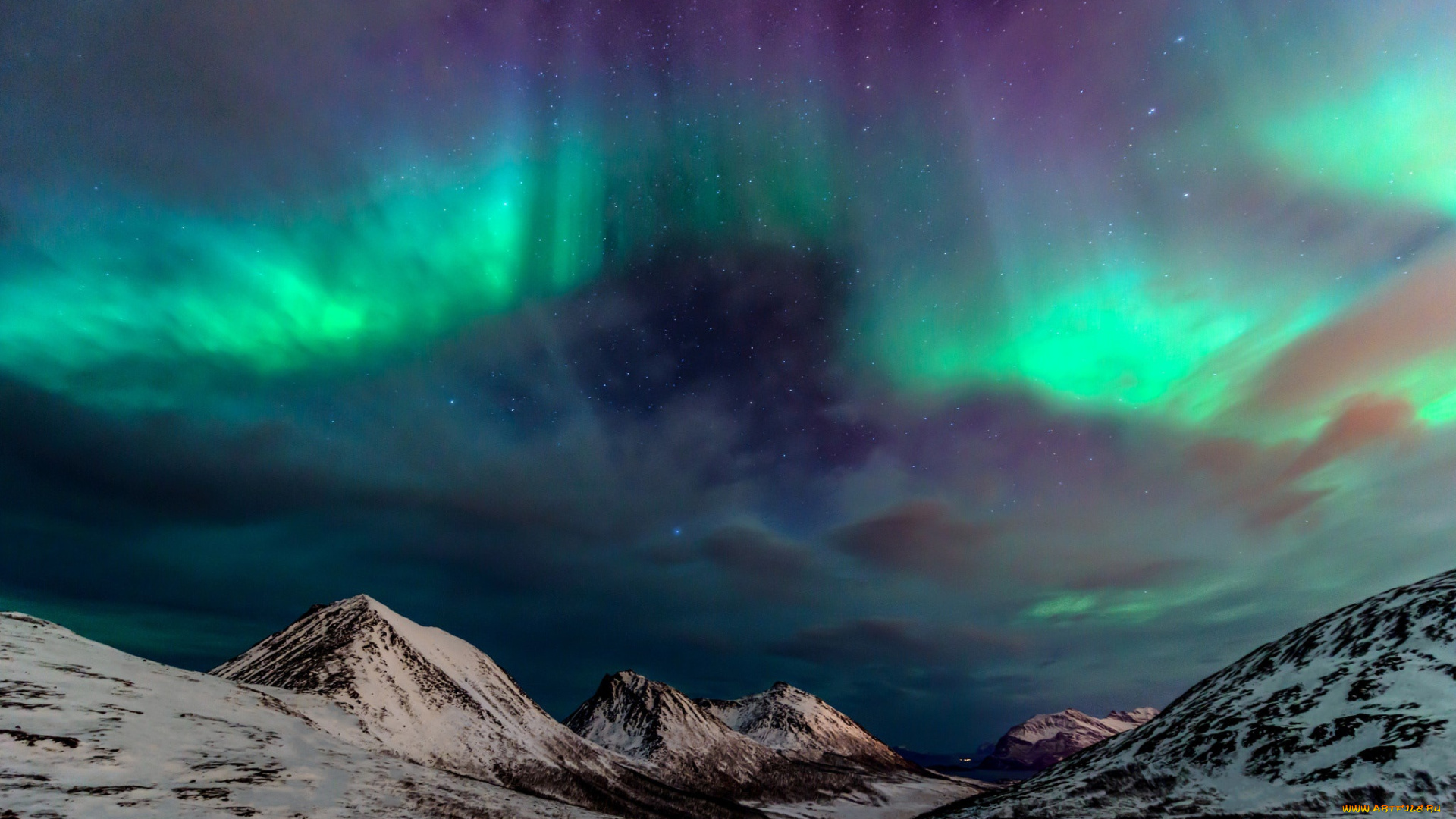 природа, северное, сияние, ночь, север, горы, зима, северное, сияние, небо