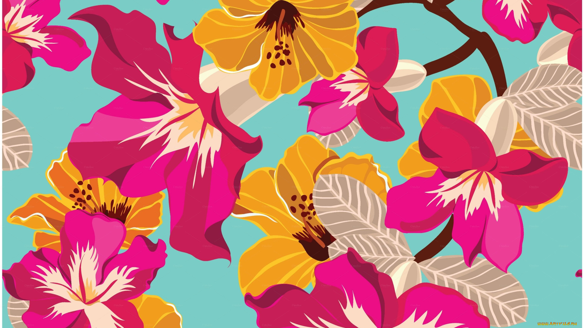 векторная, графика, цветы, , flowers, цветы, фон