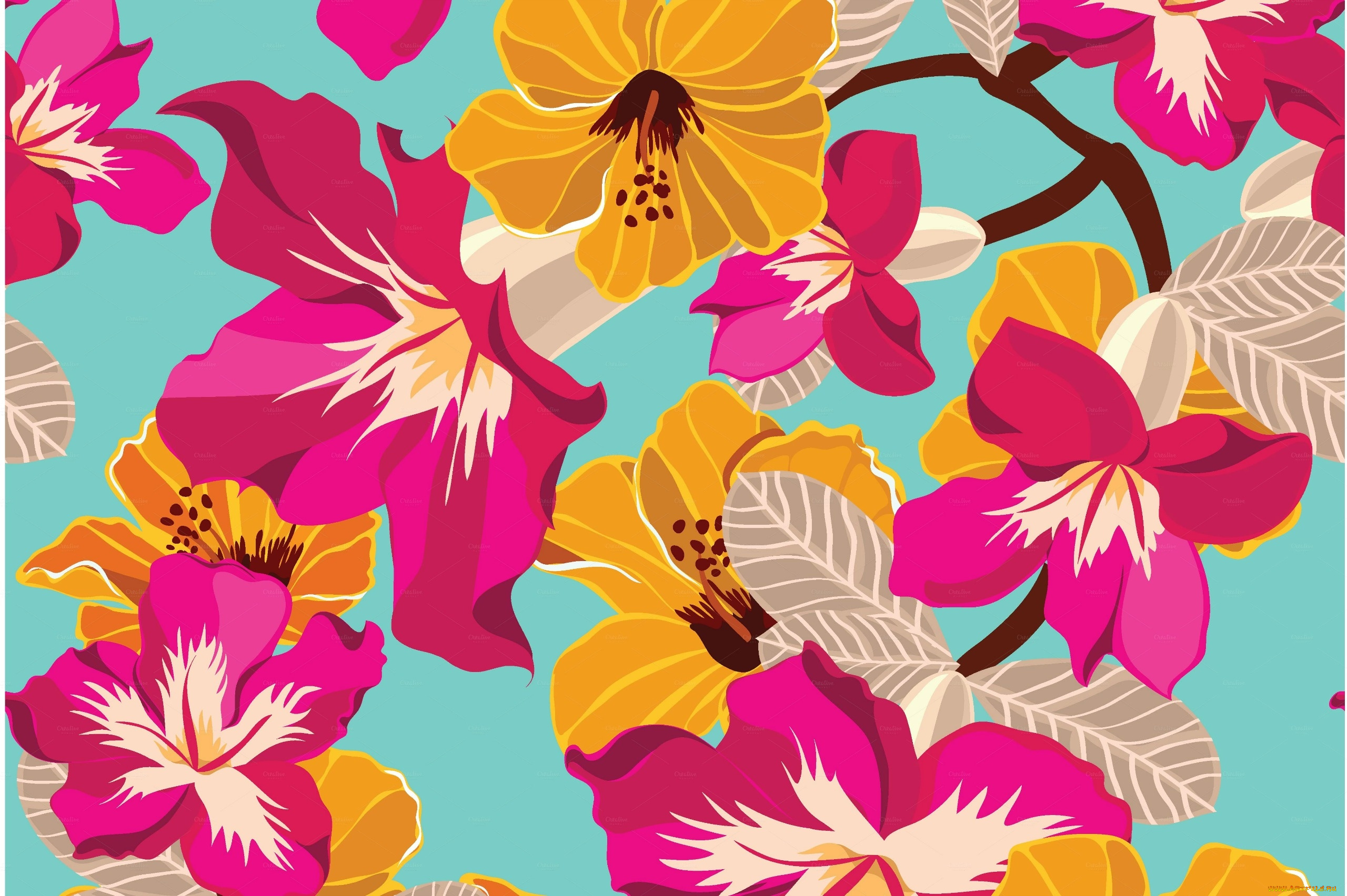 векторная, графика, цветы, , flowers, цветы, фон