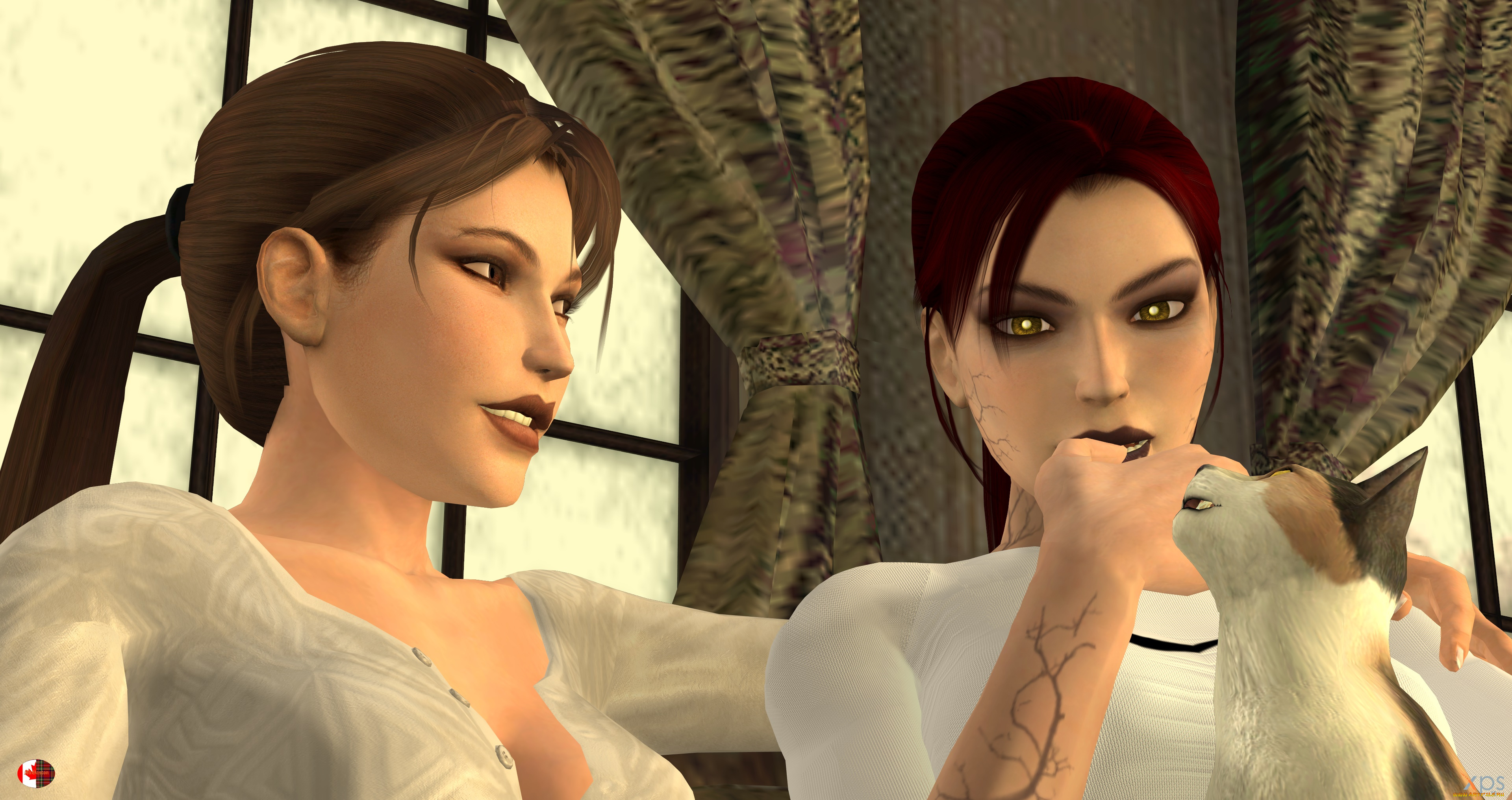 3д, графика, люди, и, животные, , people, and, animals, кот, фон, взгляд, девушки