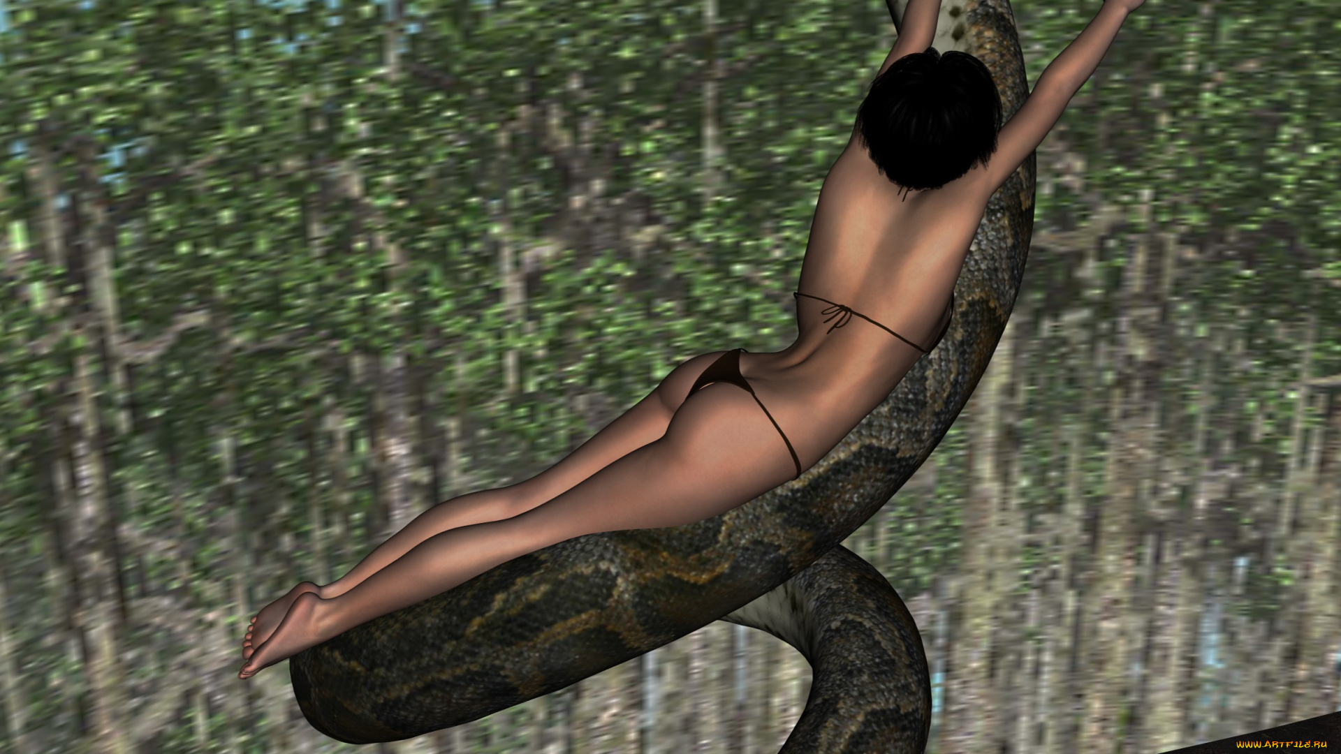 3д, графика, фантазия, , fantasy, девушка, взгляд, фон, змея