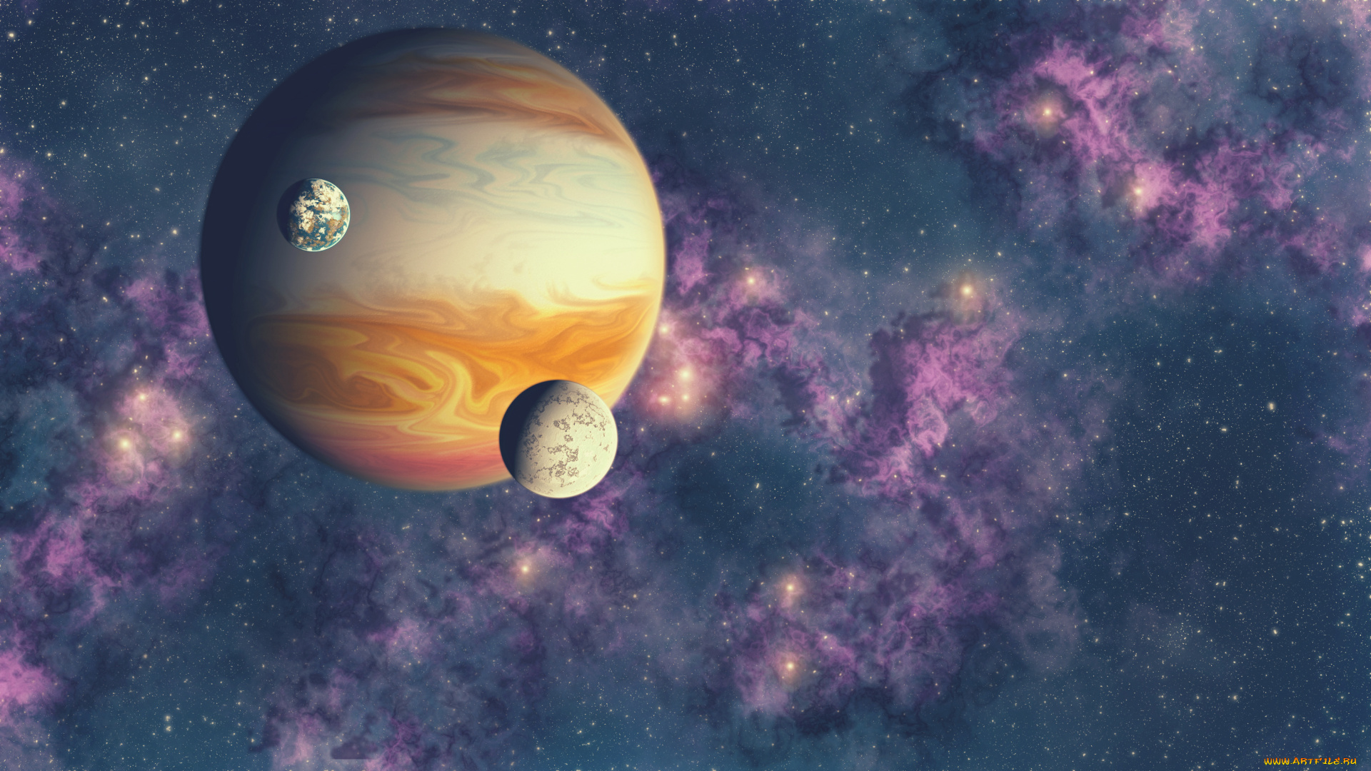 космос, арт, звезды, галактика, вселенная, планеты