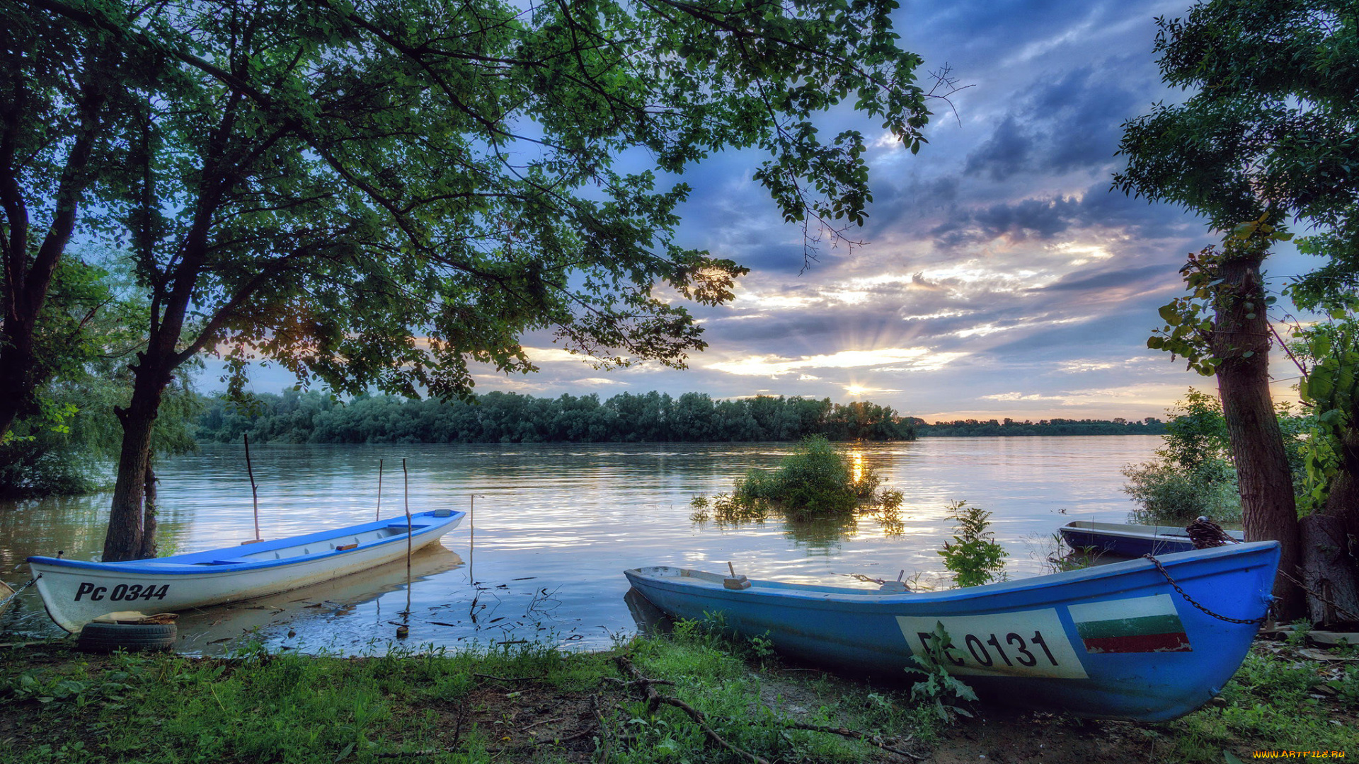 корабли, лодки, , шлюпки, река, закат