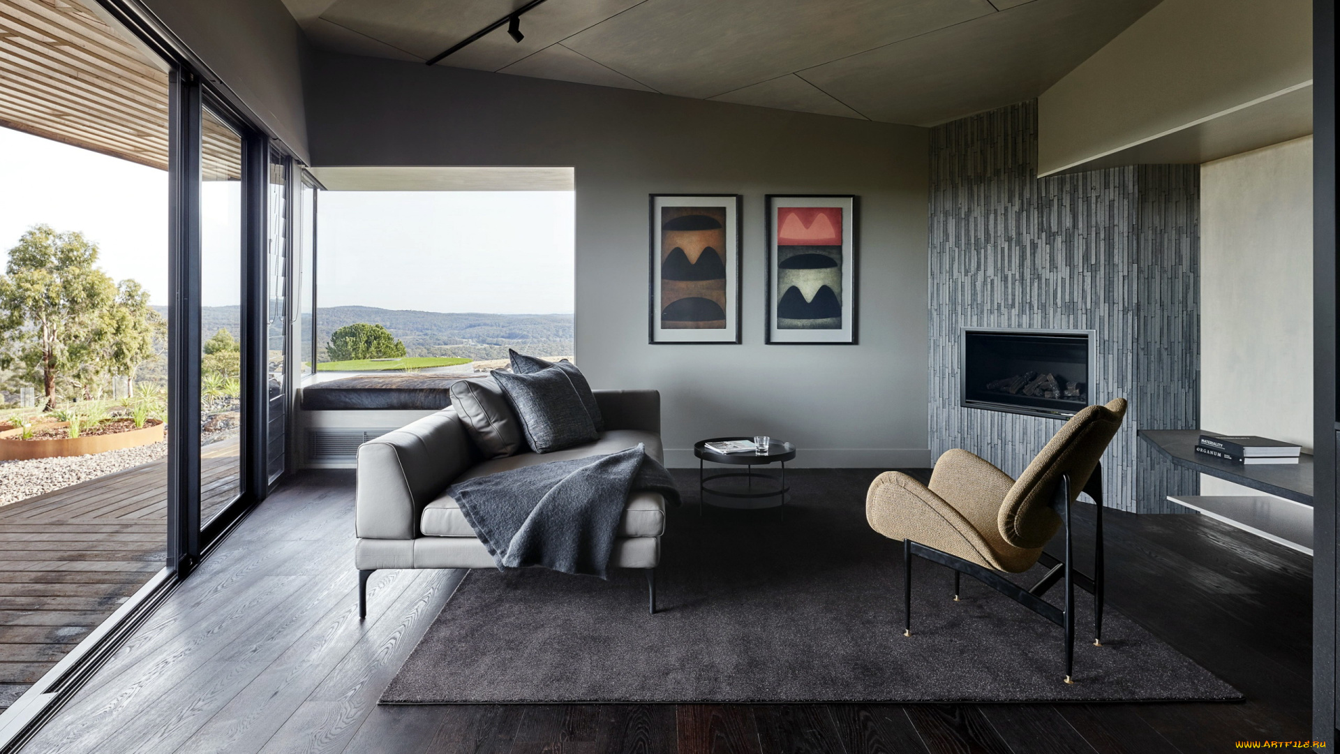 интерьер, гостиная, диван, кресло, картины