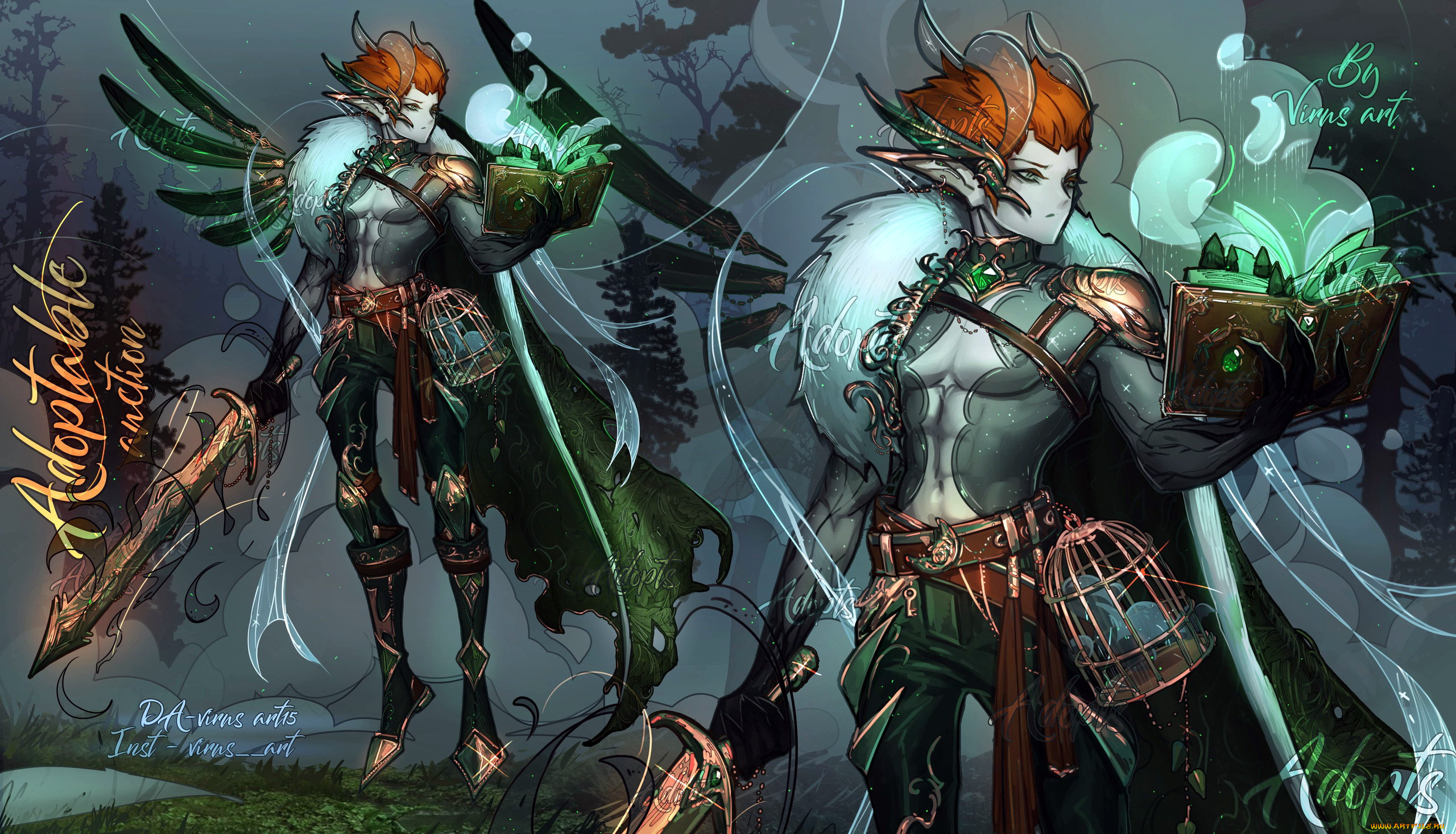 фэнтези, эльфы, девушка, оружие, книга, клетка