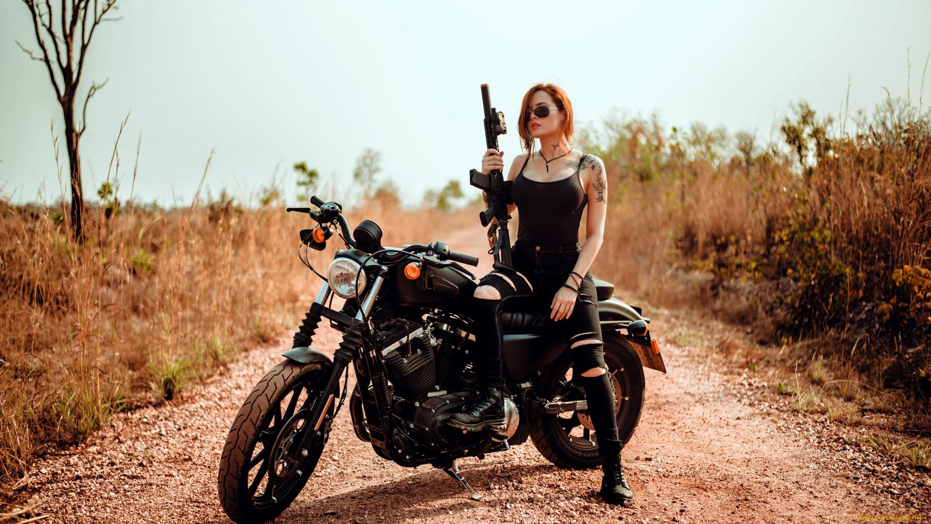 девушки, -, девушки, с, оружием, мотоцикл, автомат, тату