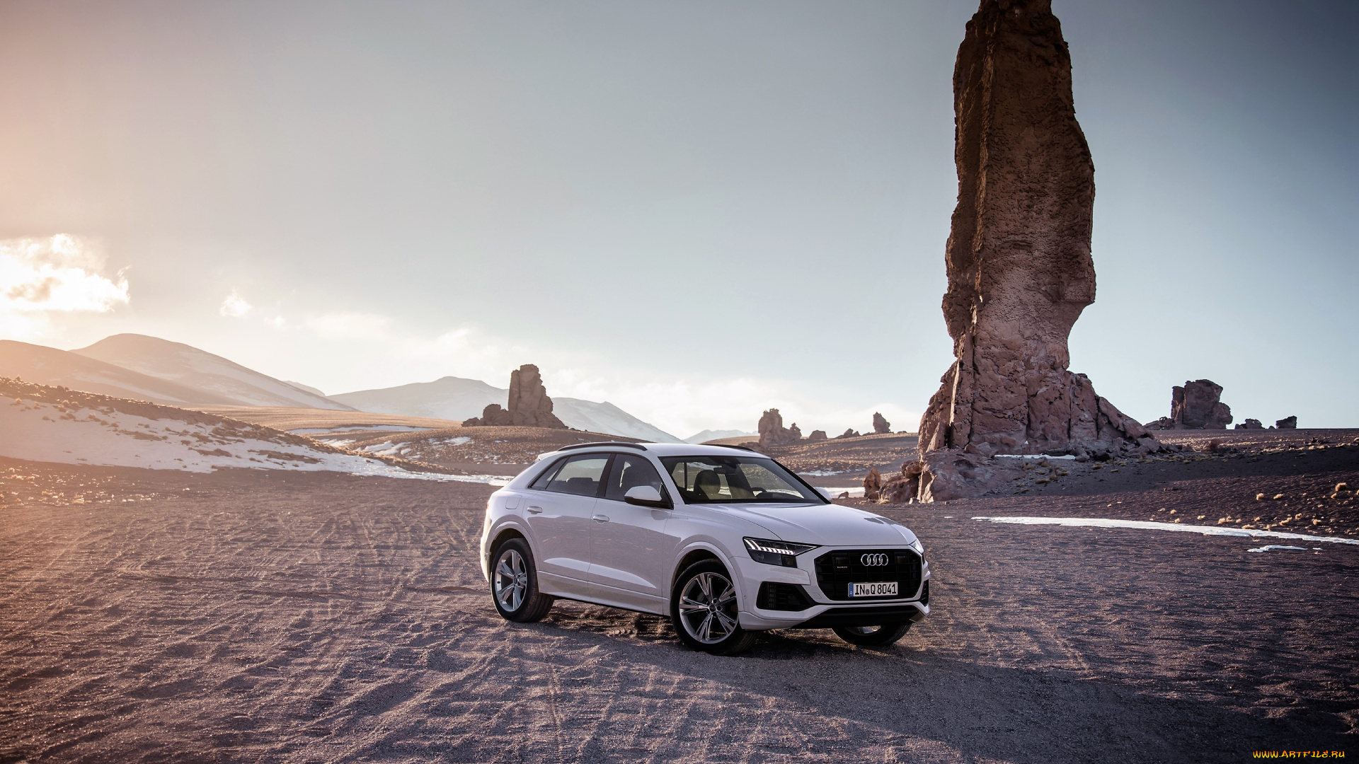 audi, q8, suv, автомобили, audi, белый, песок, скалы, пустыня