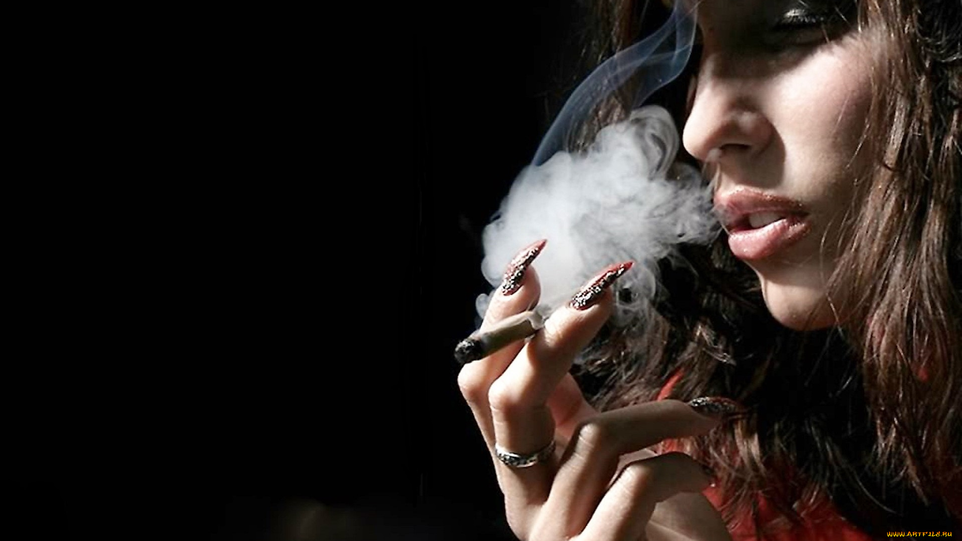 девушки, -, лица, , портреты, шатенка, лицо, дым, сигареты, маникюр